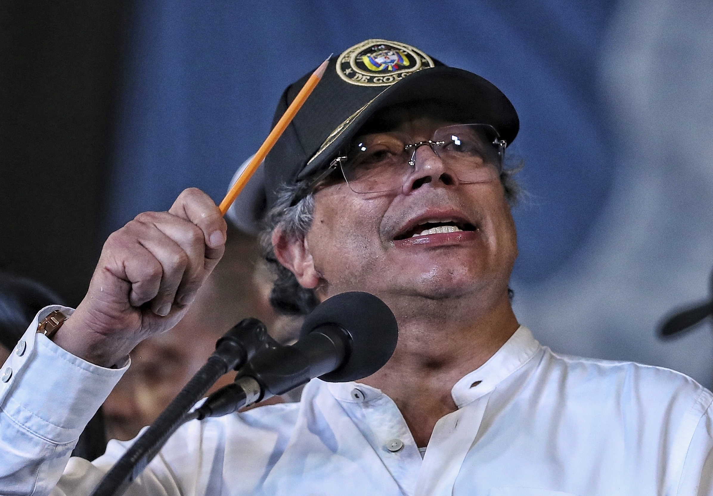 Colombia's President Gustavo Petro speaks at a rally to garner support for a referendum on labor reform, in Cali, Colombia, Wednesday, June 11, 2025. (AP Photo/Santiago Saldarriaga)