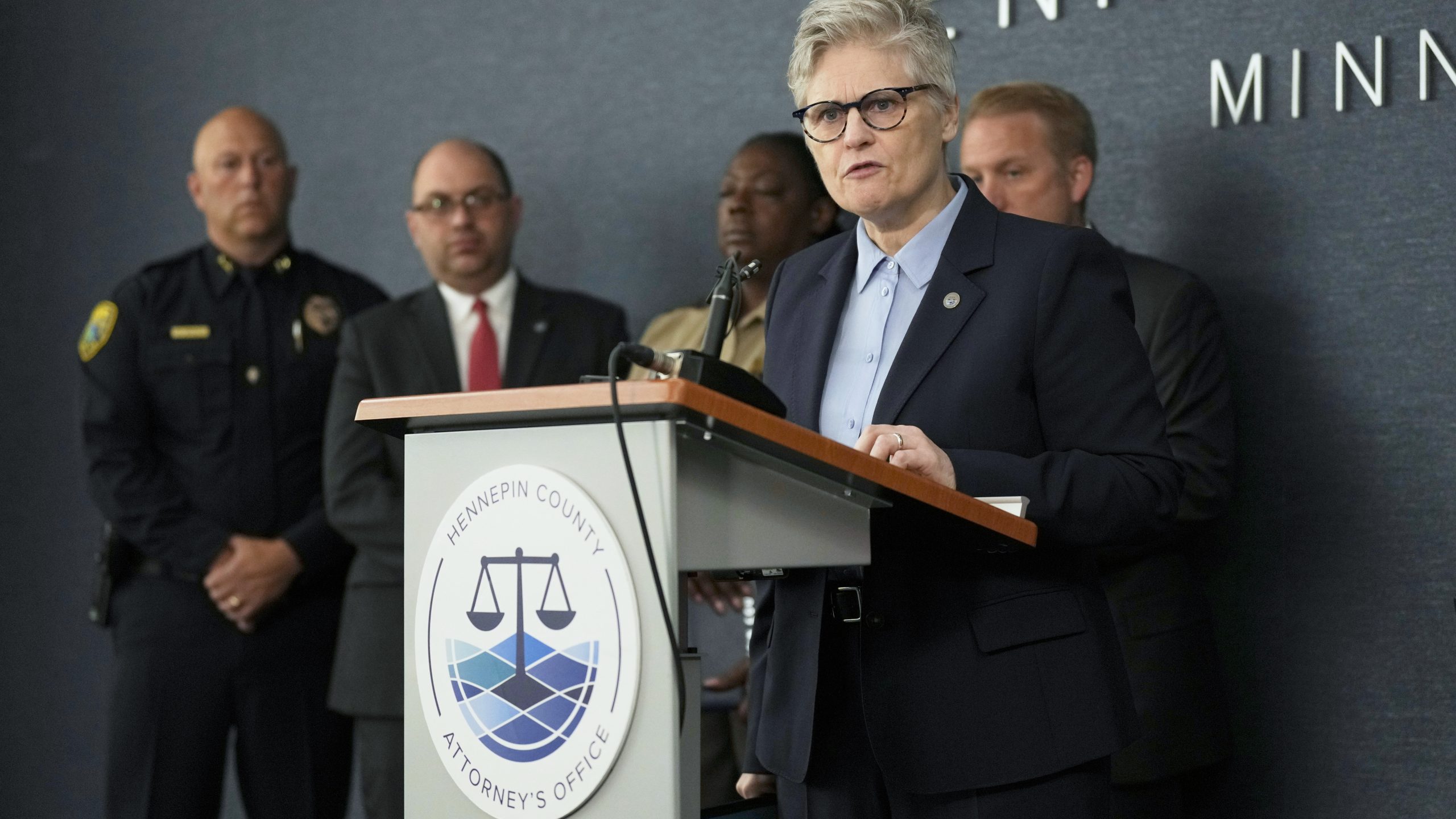 Hennepin County Attorney Mary Moriarty speaks during a news conference at the Hennepin County Attorney’s Office in Minneapolis, Monday, June 16, 2025. (AP Photo/George Walker IV)