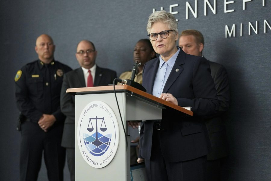 Hennepin County Attorney Mary Moriarty speaks during a news conference at the Hennepin County Attorney’s Office in Minneapolis, Monday, June 16, 2025. (AP Photo/George Walker IV)