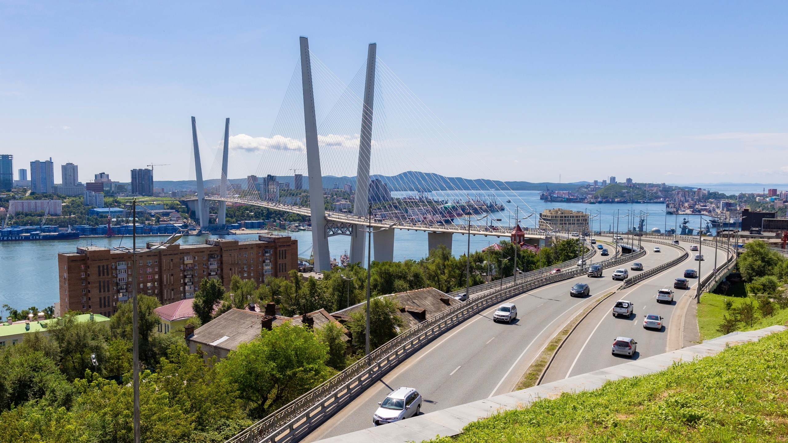 FILE - A view of the bridge connecting the Russky Island and Vladivostok, in Russia's far east, on Saturday, Aug. 26, 2023. (AP Photo/Alexander Khitrov, File)