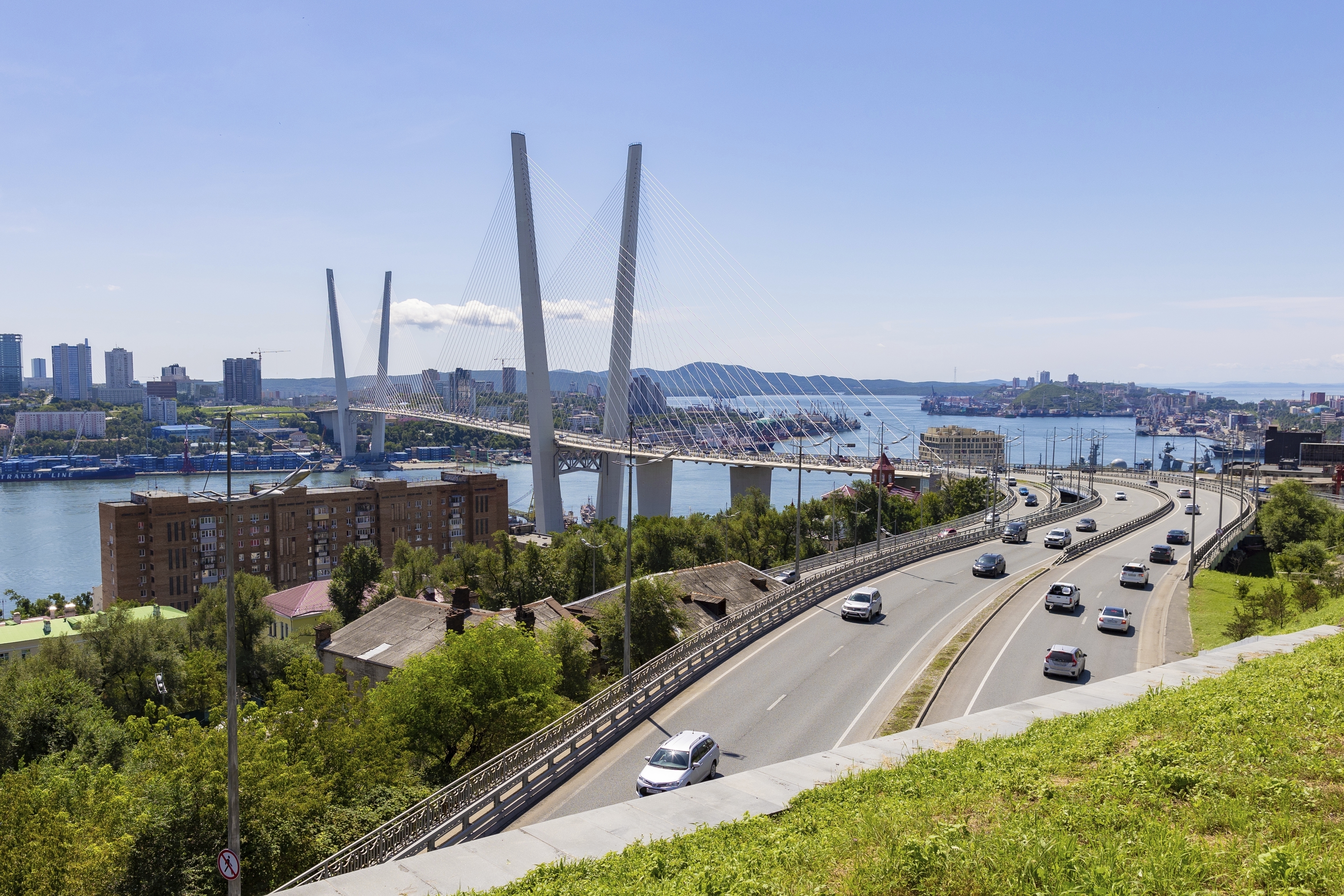 FILE - A view of the bridge connecting the Russky Island and Vladivostok, in Russia's far east, on Saturday, Aug. 26, 2023. (AP Photo/Alexander Khitrov, File)