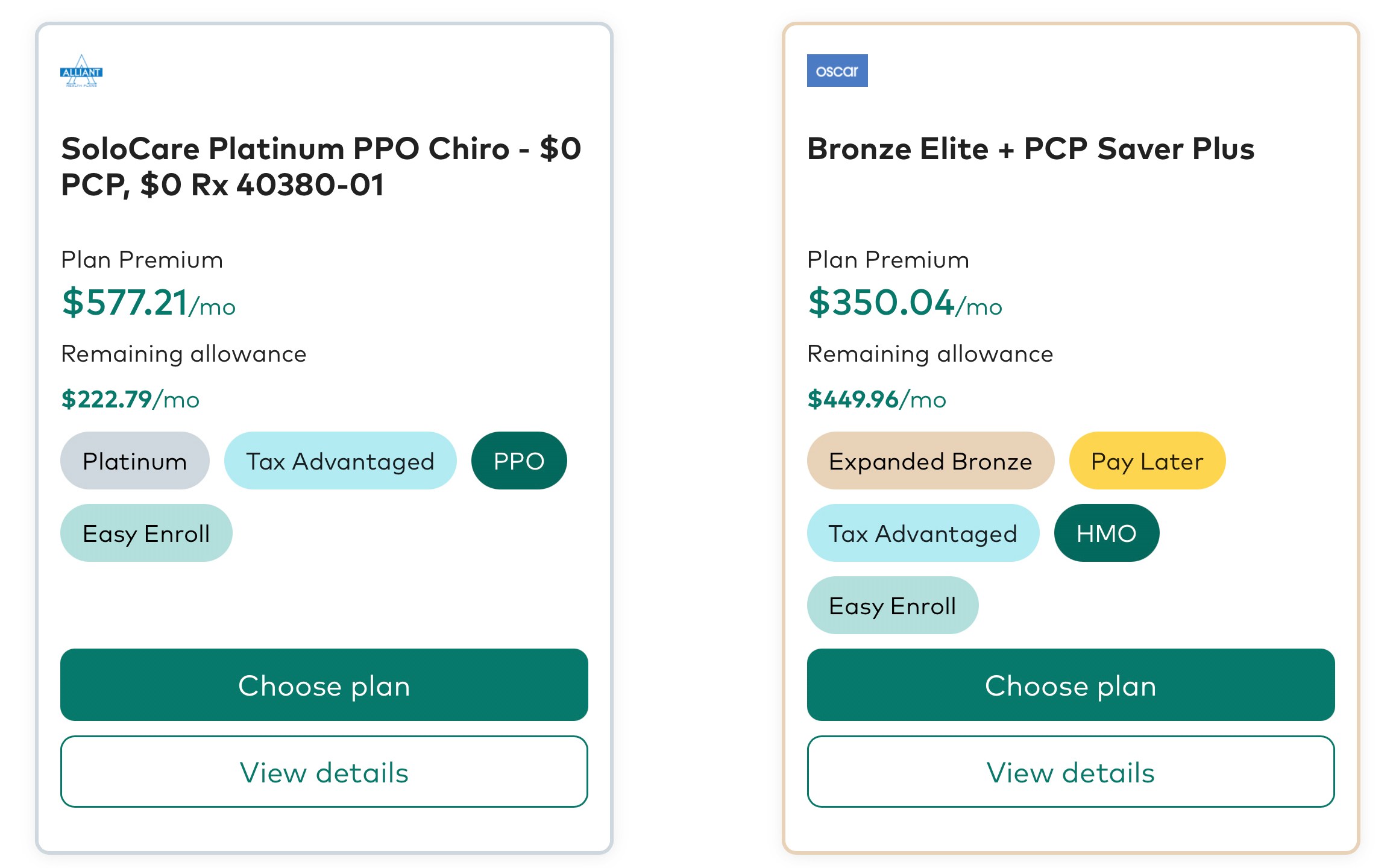 This image provided by Take Command in June 2025 shows an example of options online for Individual Coverage Health Reimbursement Arrangements where a company's employees can choose a health insurance policy. (Take Command via AP)