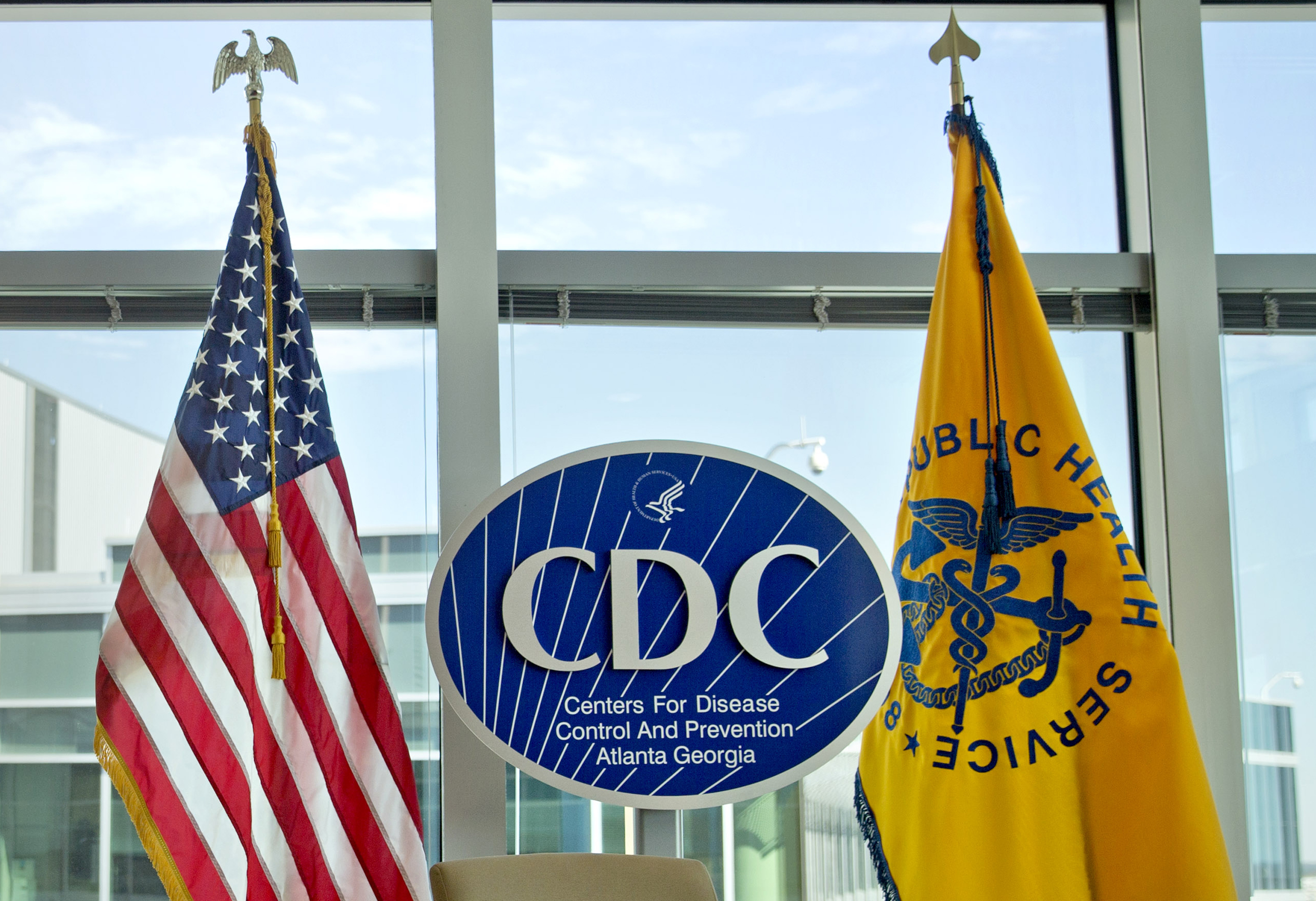 FILE - A Centers for Disease Control and Prevention logo, center, is displayed at the agency's federal headquarters in Atlanta on Nov. 19, 2013. (AP Photo/David Goldman, File)