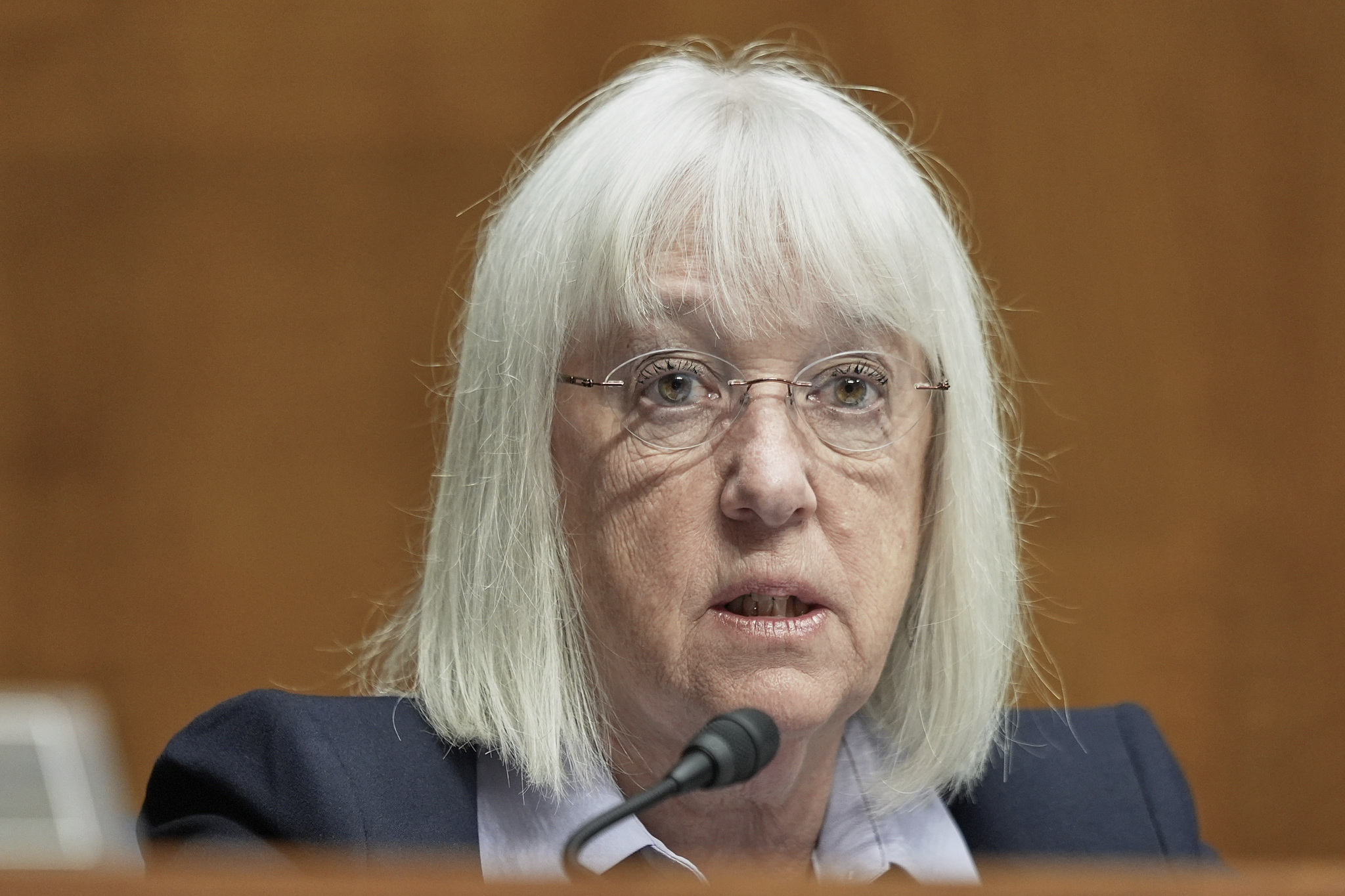 Sen. Patty Murray, D-Wash., asks a question during a Senate Health, Education, Labor, and Pensions (HELP) Committee hearing, Wednesday, June 18, 2025, on Capitol Hill in Washington. (AP Photo/Mariam Zuhaib)