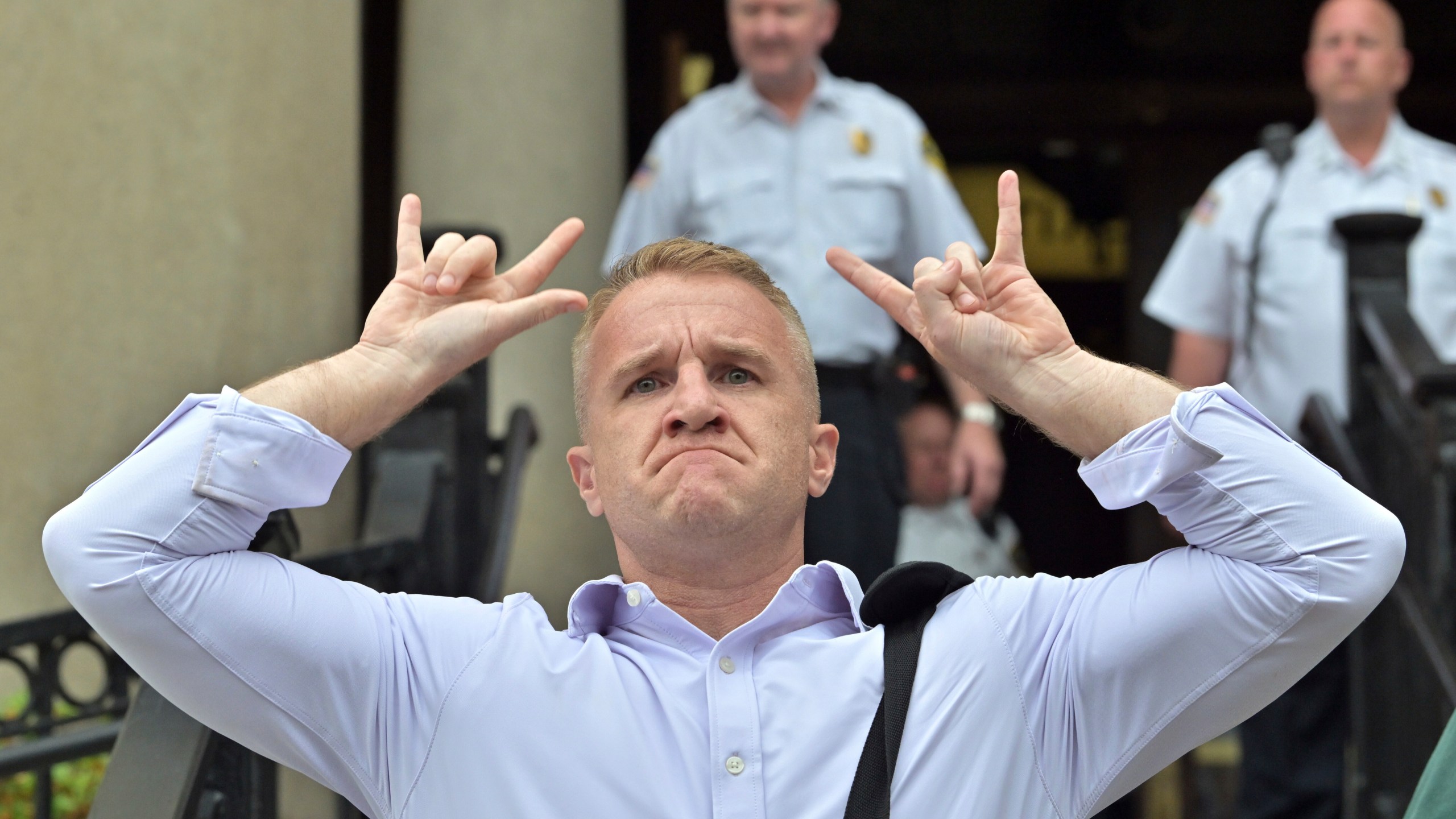 Blogger Aidan Kearney leaves the courthouse after Karen Read was found not guilty of second-degree murder on Wednesday, June 18, 2025, in Dedham, Mass. (AP Photo/Josh Reynolds)