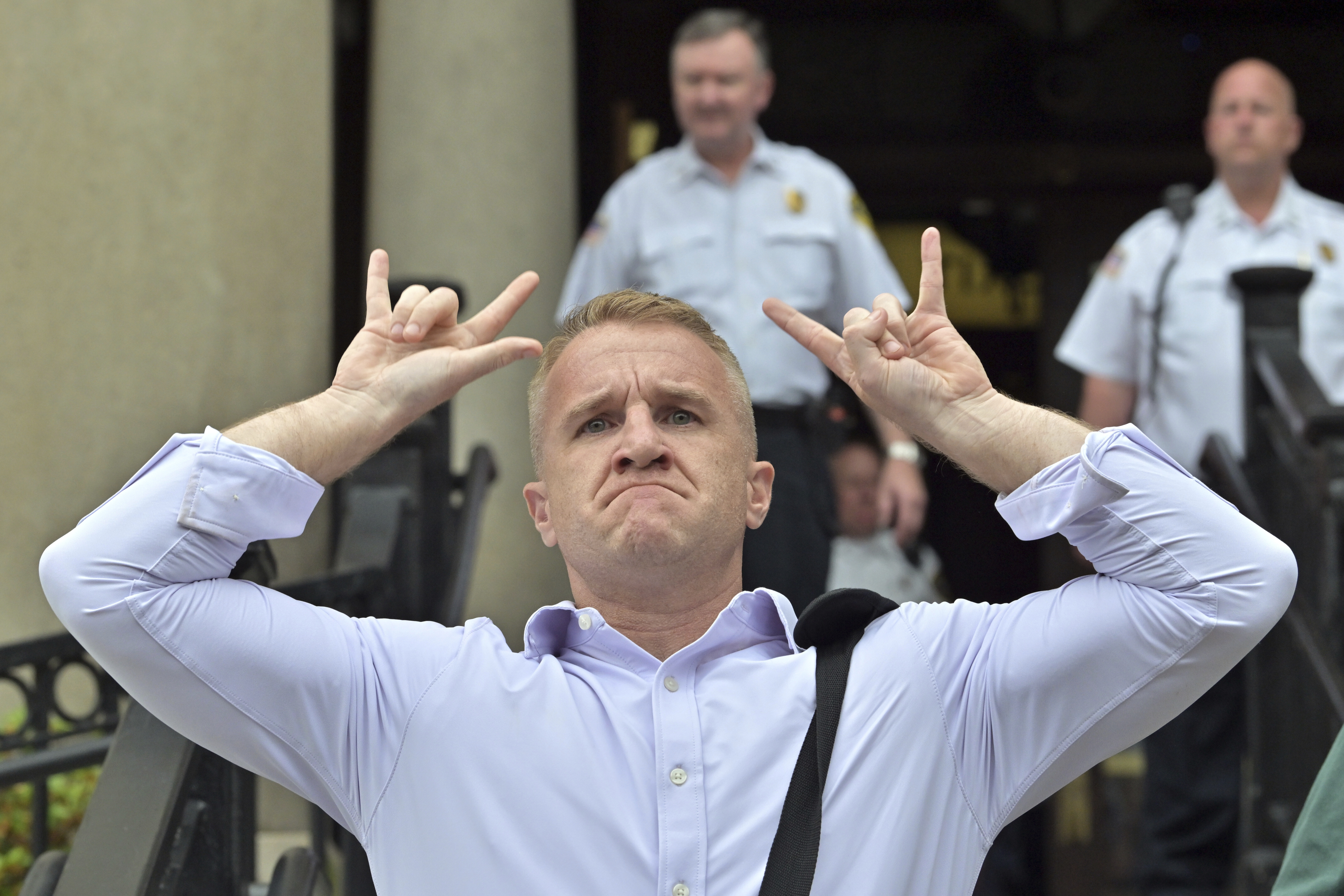 Blogger Aidan Kearney leaves the courthouse after Karen Read was found not guilty of second-degree murder on Wednesday, June 18, 2025, in Dedham, Mass. (AP Photo/Josh Reynolds)