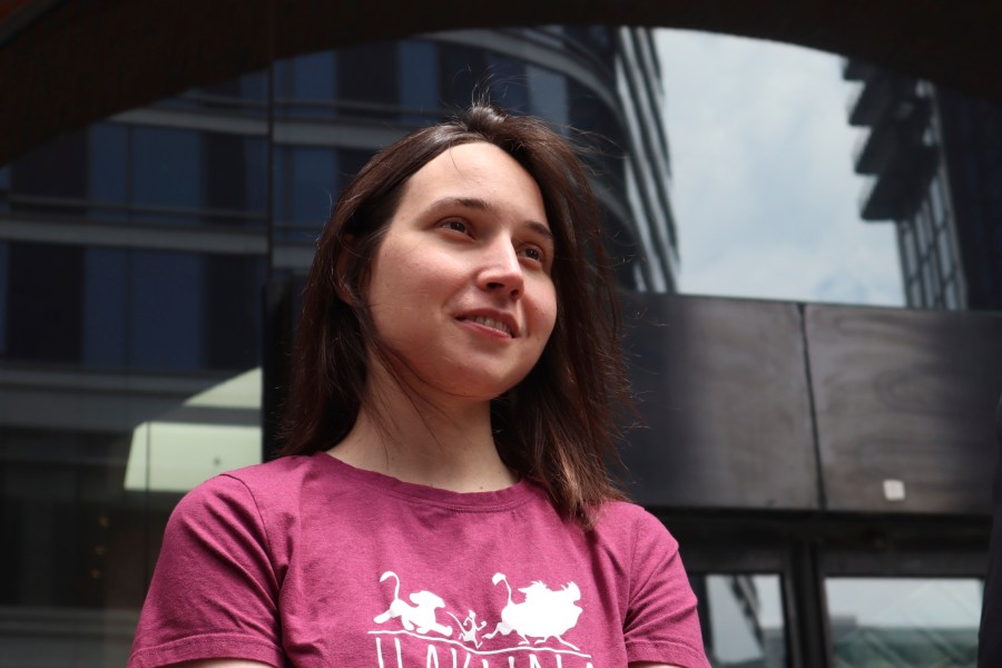Harvard University researcher Kseniia Petrova, 30, departs the John Joseph Moakley United States Courthouse after being released on bail from federal custody on Thursday, June 12, 2025, in Boston. (AP Photo/Leah Willingham)