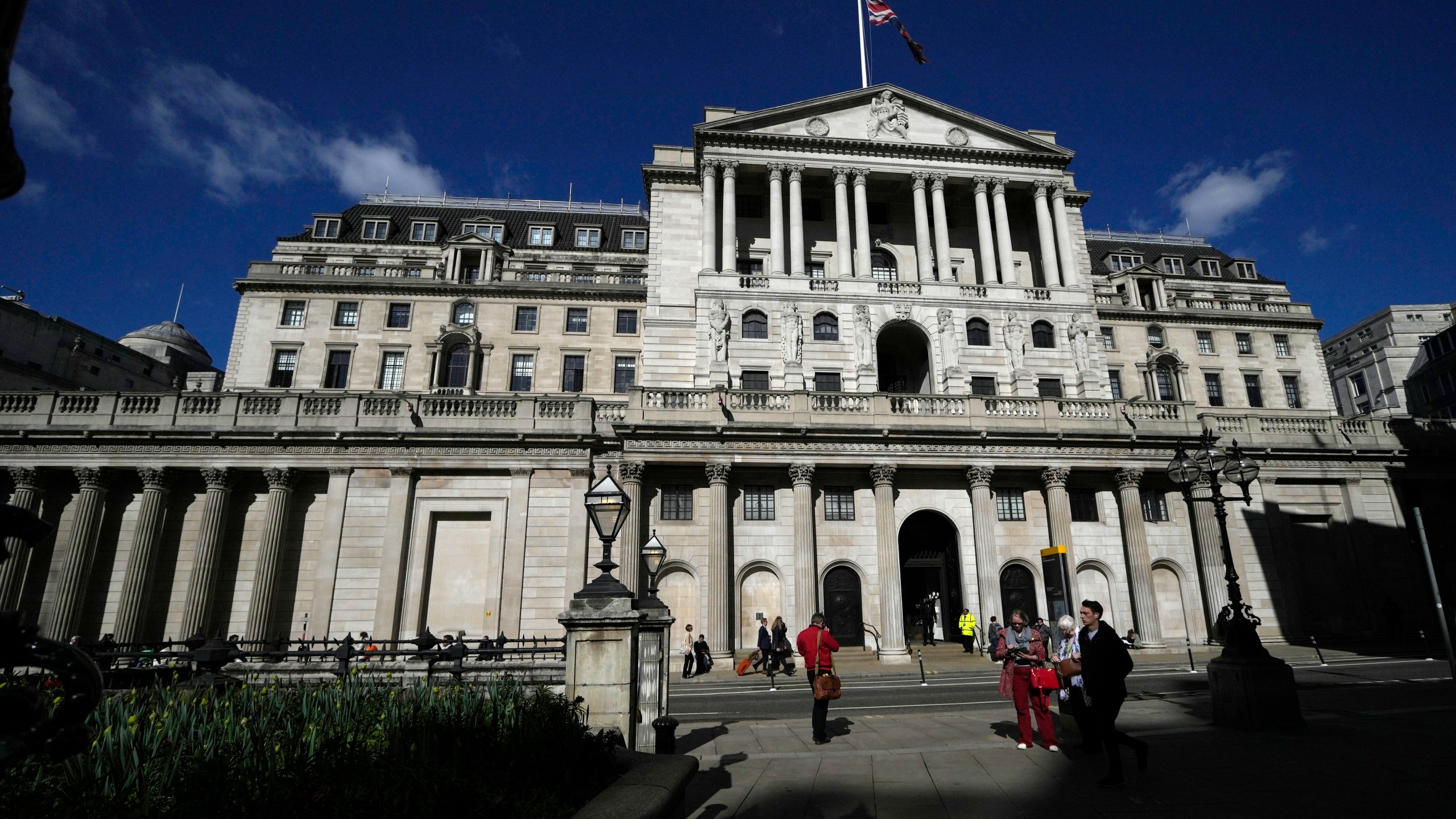 FILE - A general view of the Bank of England in the City of London, Thursday, March 17, 2022. (AP Photo/Alastair Grant, File)