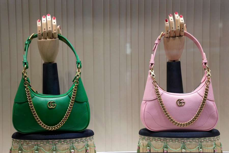 FILE - These are Gucci bags in the window of a Gucci store in Pittsburgh on Jan. 30, 2023. (AP Photo/Gene J. Puskar, File)