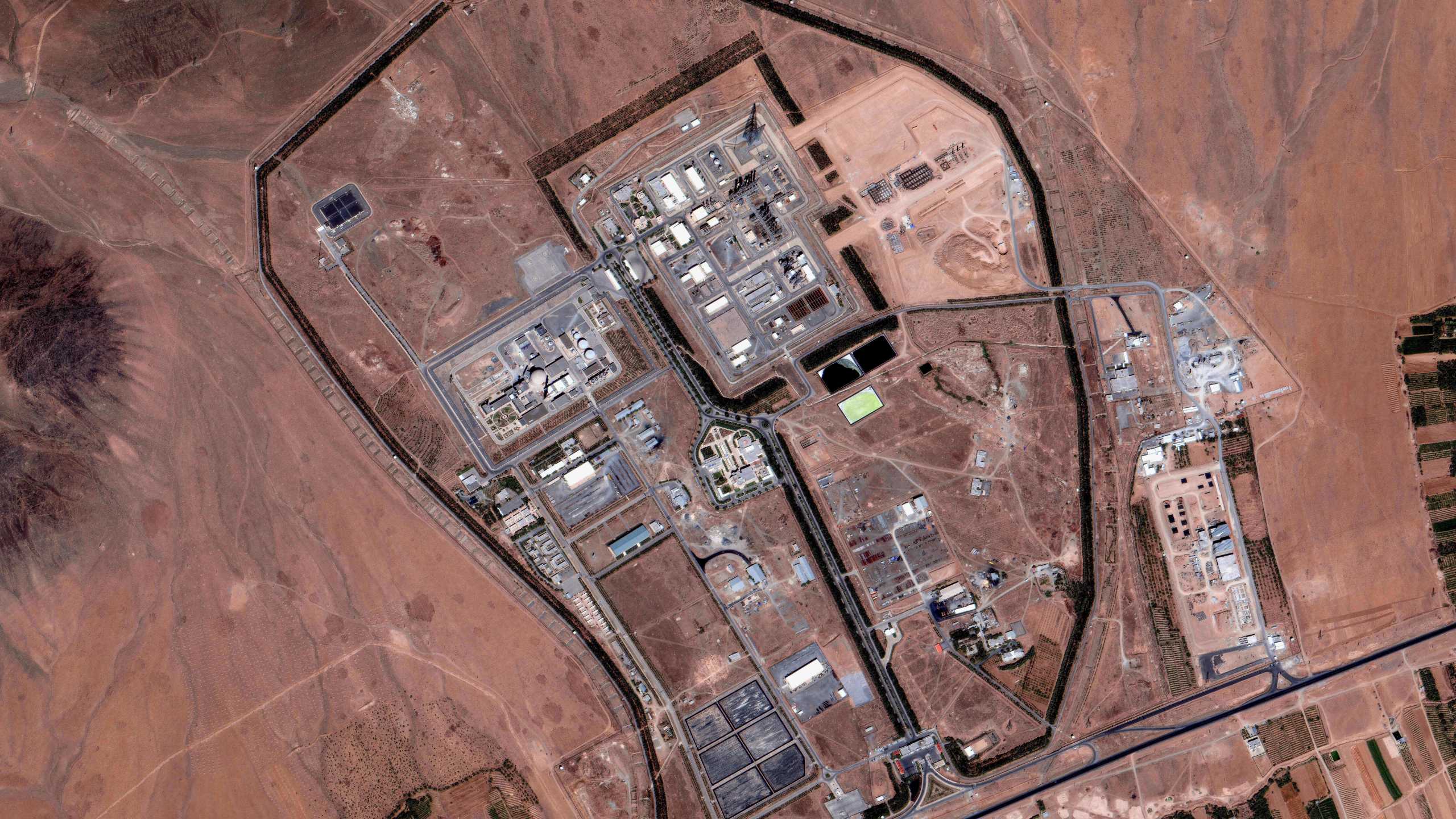 This satellite image provided by Maxar on June 18, 2025 shows an overview of Iran's Arak heavy water reactor building before Israel launched airstrikes on the reactor. (Maxar Technologies via AP)