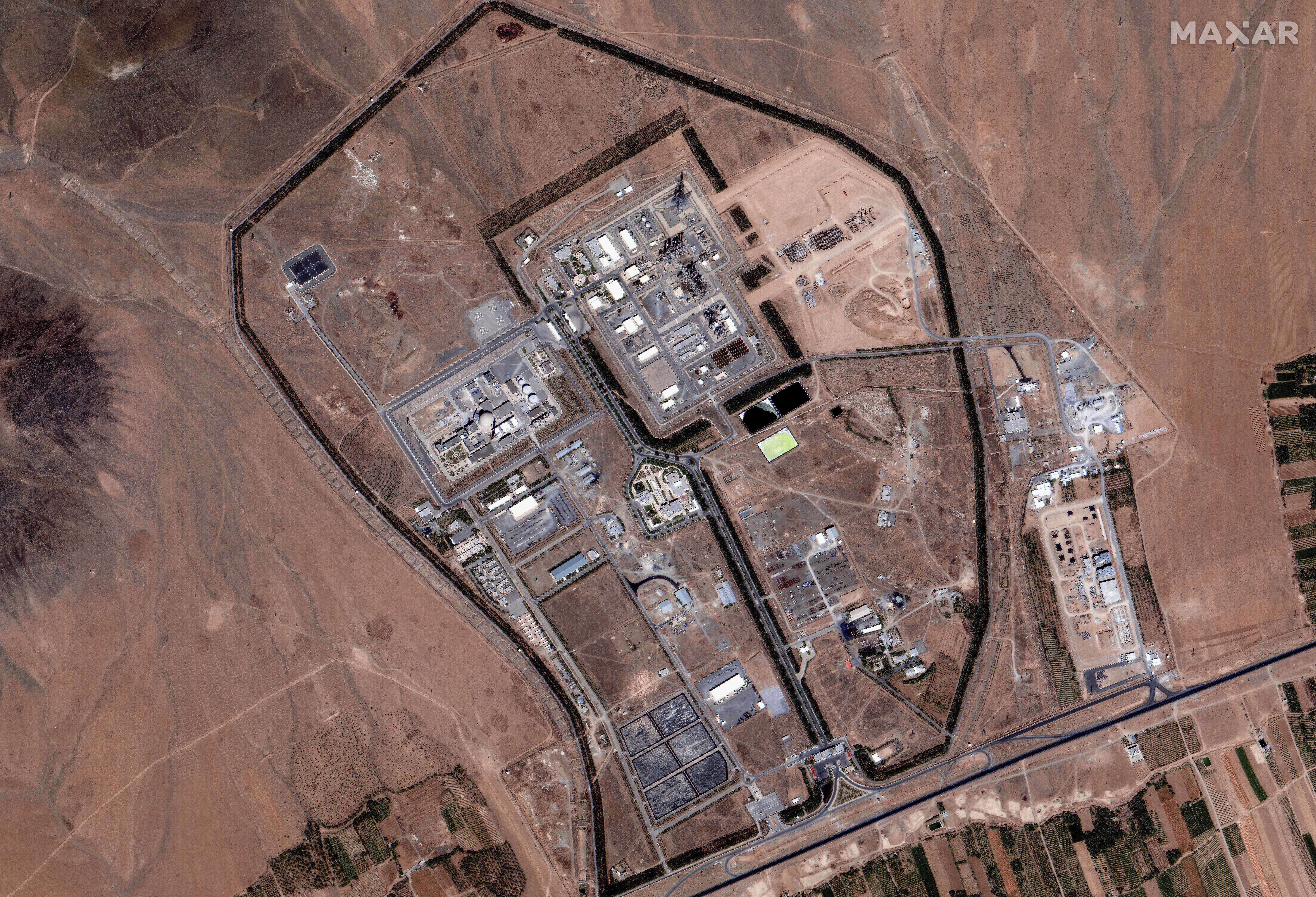 This satellite image provided by Maxar on June 18, 2025 shows an overview of Iran's Arak heavy water reactor building before Israel launched airstrikes on the reactor. (Maxar Technologies via AP)