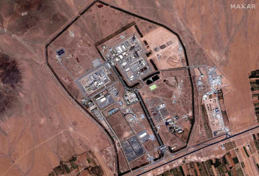 This satellite image provided by Maxar on June 18, 2025 shows an overview of Iran's Arak heavy water reactor building before Israel launched airstrikes on the reactor. (Maxar Technologies via AP)