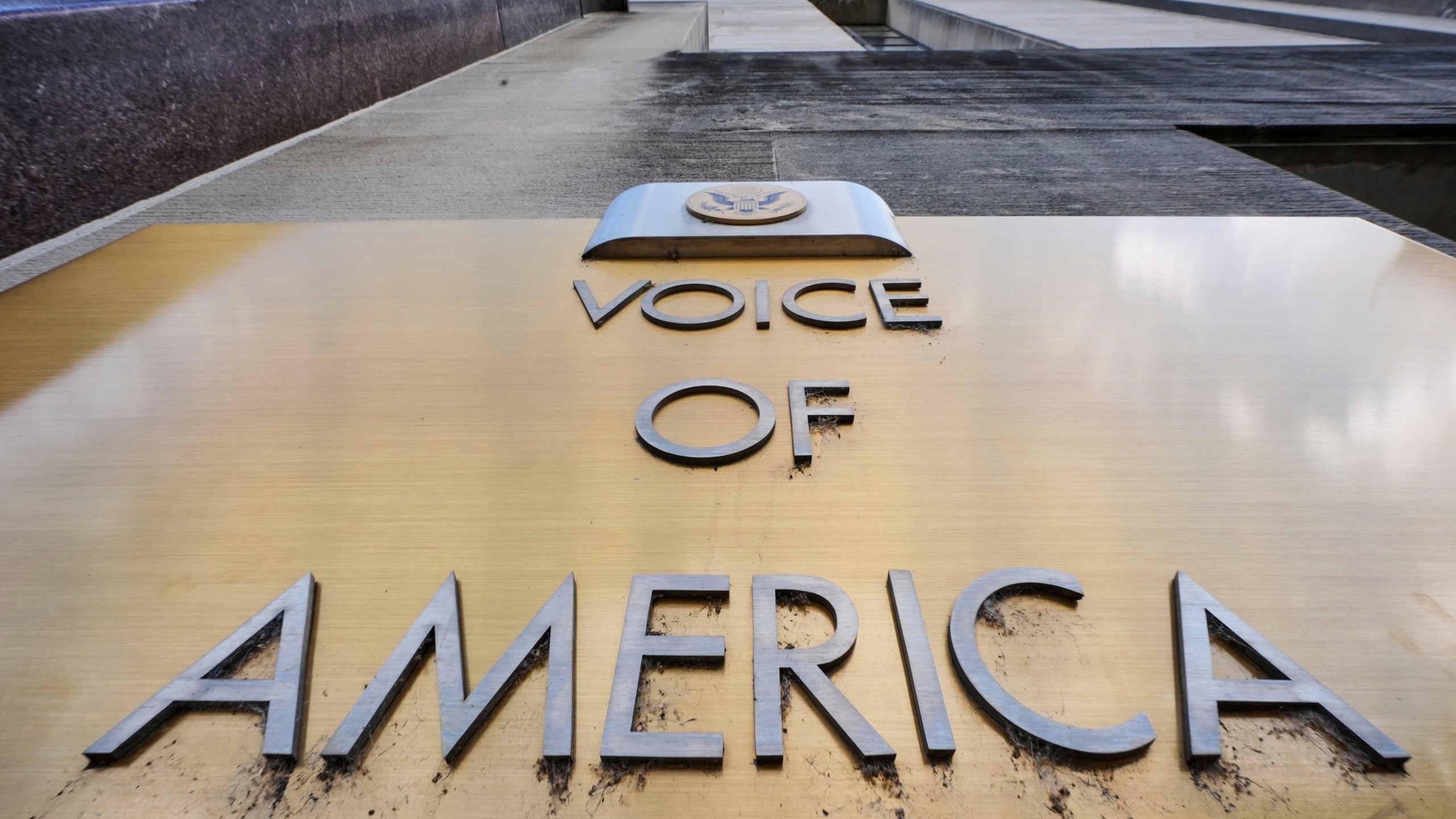 FILE - The Voice of America building is pictured in Washington, May 5, 2025. (AP Photo/Gene J. Puskar, File)