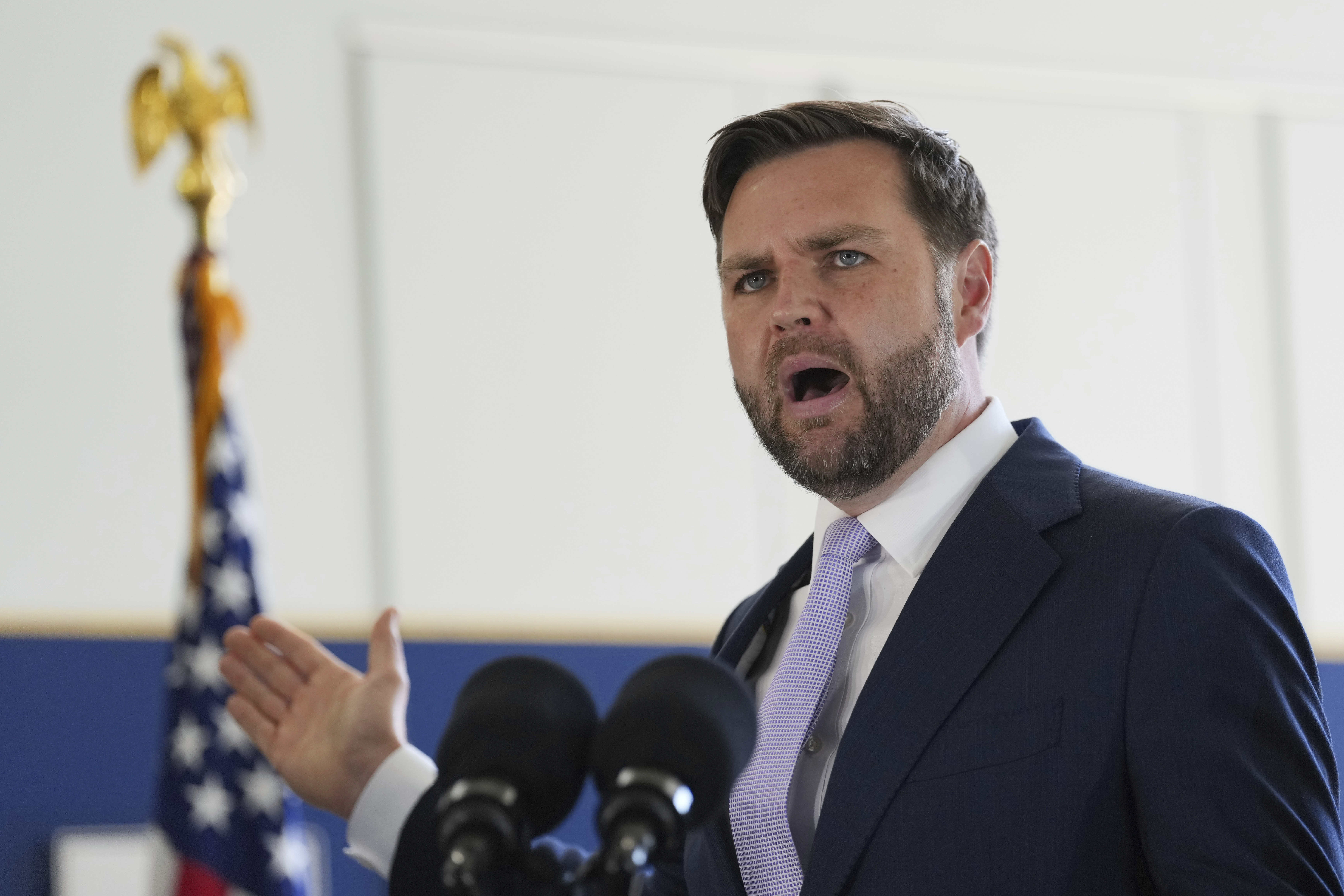 Vice President JD Vance speaks during a visit to the Wilshire Federal Building Friday, June 20, 2025, in Los Angeles. (AP Photo/Jae C. Hong)