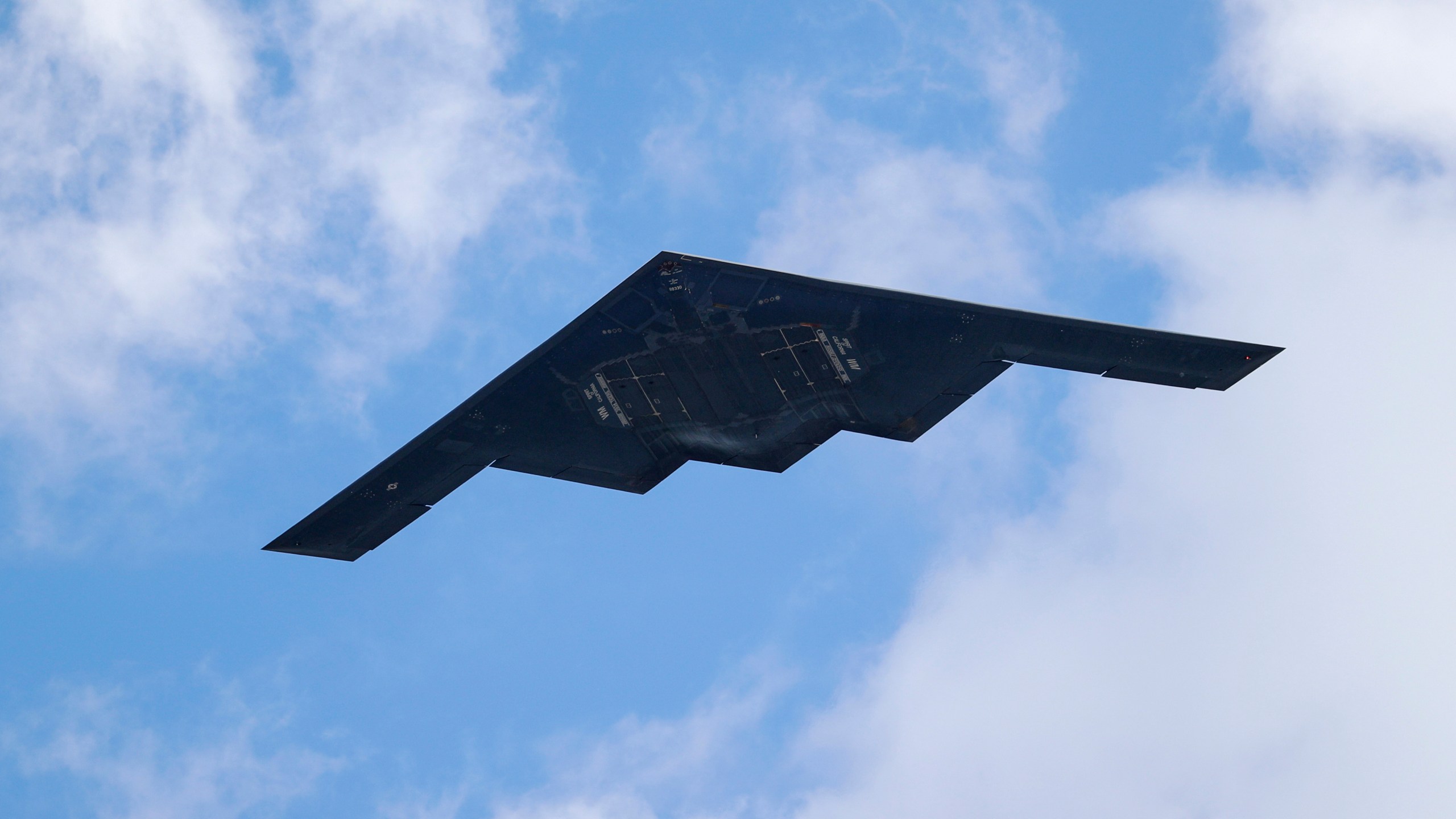 FILE - A B-2 Spirit stealth bomber, assigned to the 509th/131st Bomb Wings out of Whiteman Air Force Base, performs a flyover of Barnes-Jewish Hospital May 8, 2020, in St. Louis. (AP Photo/Jeff Roberson, File)