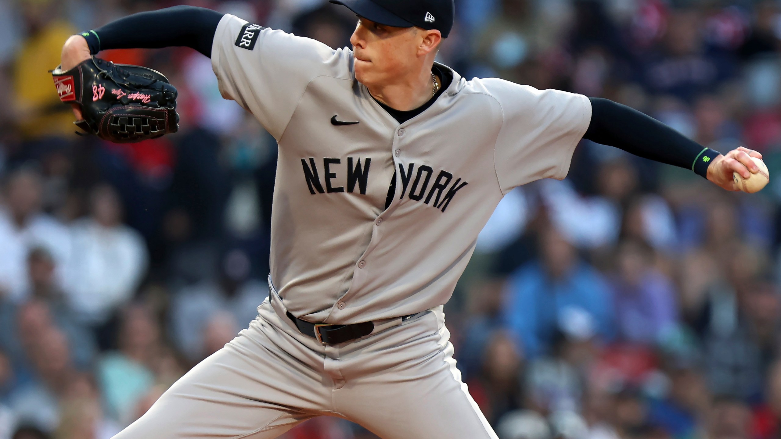 New York Yankees pitcher Ryan Yarbrough winds up during a baseball game against the Boston Red Sox, Friday, June 13, 2025, in Boston. (AP Photo/Jim Davis)