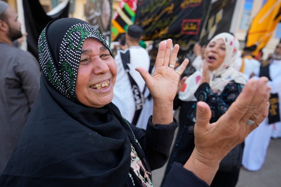 FILE - Sufi Muslims perform Zikr, or remembrance of God, as they sing Islamic songs during a parade to commemorate the beginning of the Islamic new year, 1446 Hijri, in Cairo, Egypt, July 7, 2024. (AP Photo/Amr Nabil, File)
