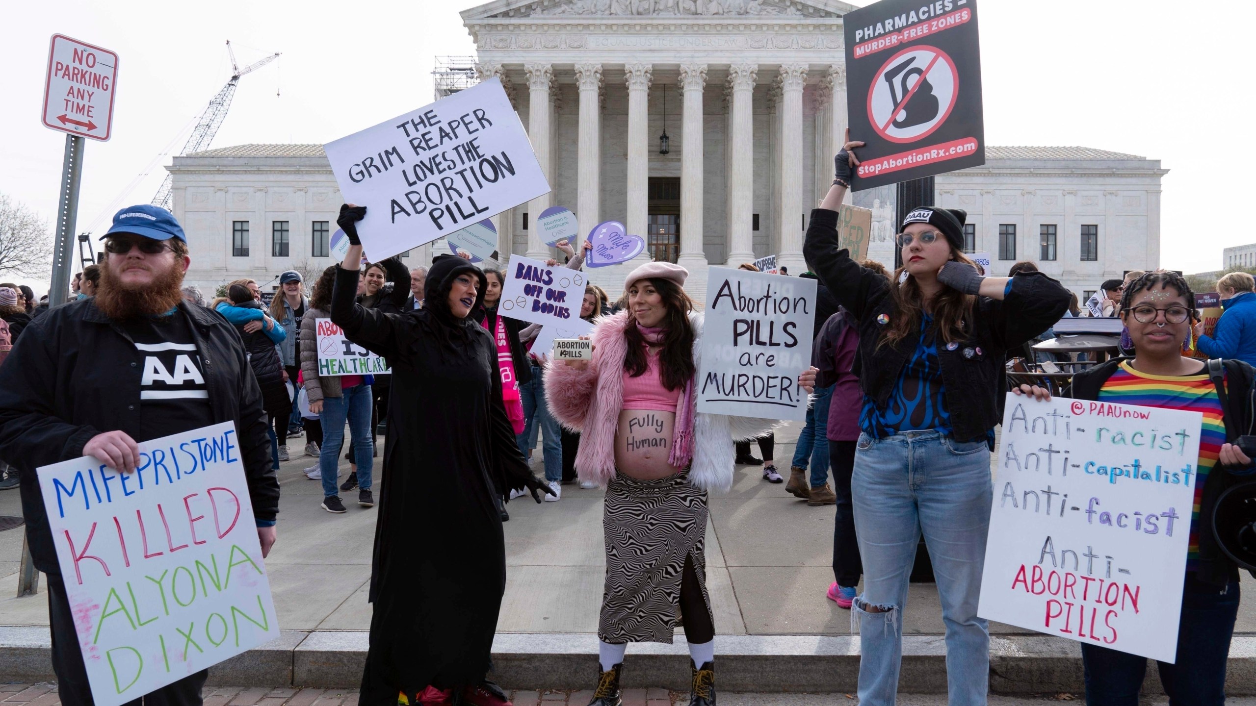 FILE - Anti-abortion demonstrators protest outside of the Supreme Court during a rally on March 26, 2024, in Washington. (AP Photo/Jose Luis Magana, File)