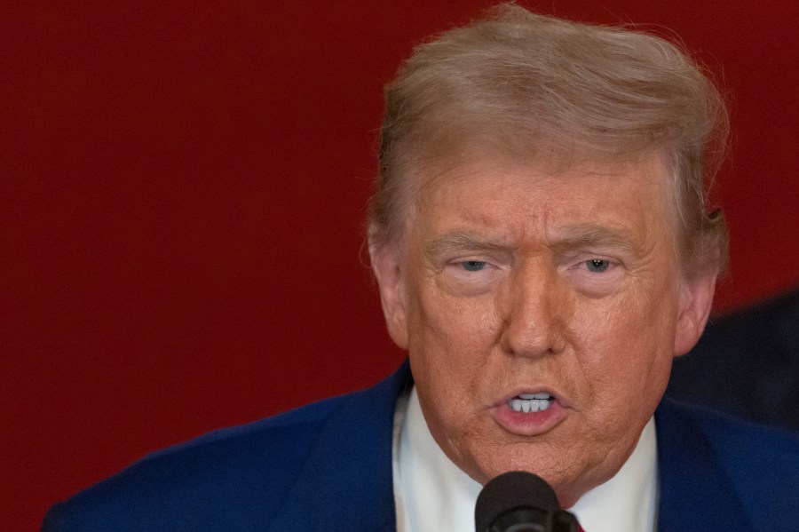 President Donald Trump speaks from the East Room of the White House in Washington, Saturday, June 21, 2025, after the U.S. military struck three Iranian nuclear and military sites, directly joining Israel's effort to decapitate the country's nuclear program. (Carlos Barria/Pool via AP)