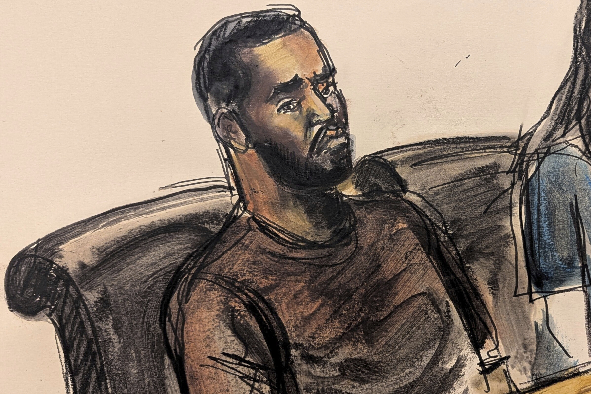 FILE - This courtroom sketch depicts Sean "Diddy" Combs sitting at the defense table during his bail hearing in New York on Wednesday, Sept. 18, 2024. (Elizabeth Williams via AP, File)