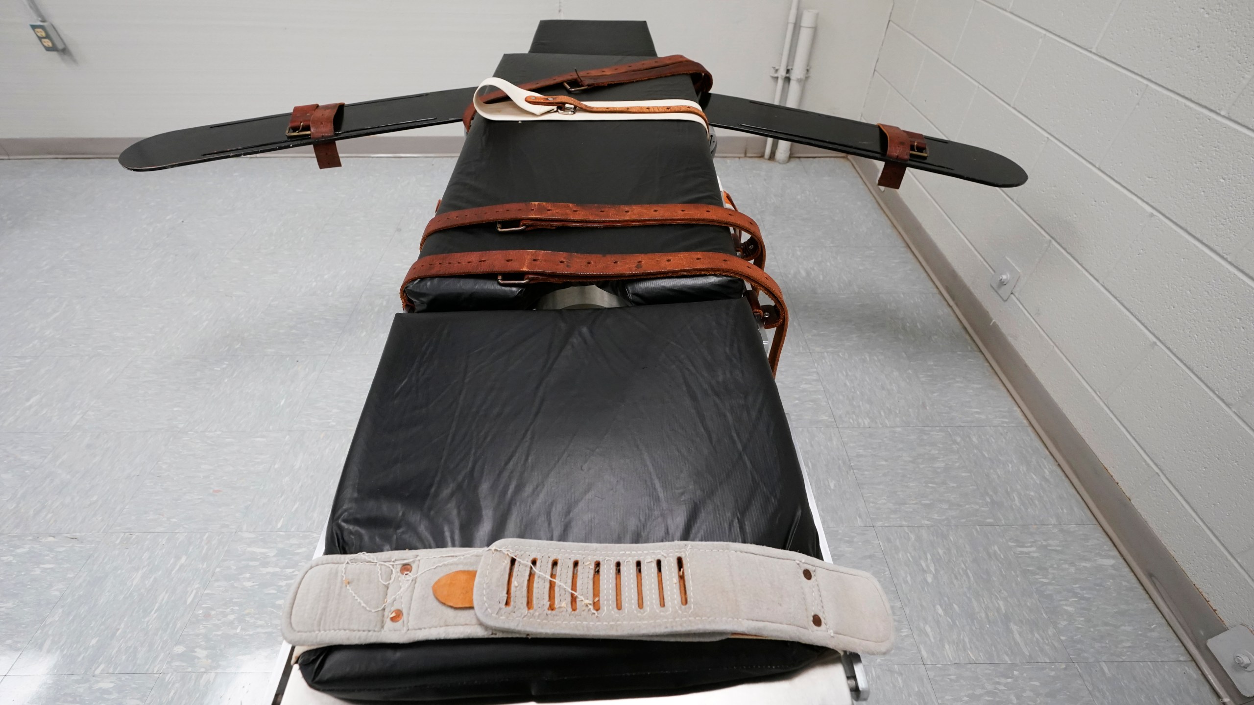 FILE - The gurney in the death chamber at Greensville Correctional Center in Jarratt, Va., Wednesday, March 24, 2021. (AP Photo/Steve Helber, File)