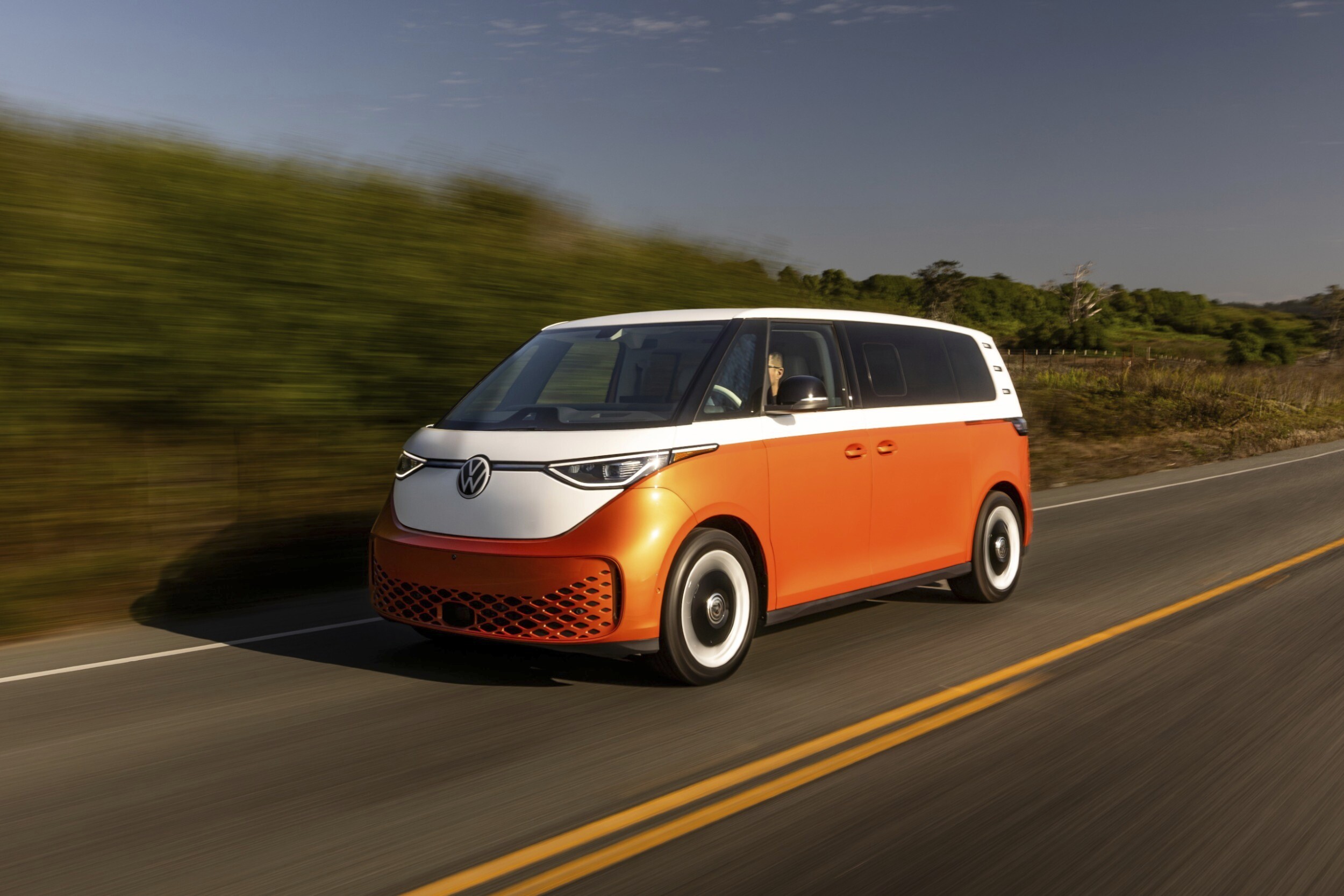 This photo provided by Volkswagen shows the ID. Buzz electric minivan. The ID. Buzz might seem like a novelty, but live with this van and you'll discover that it's genuinely useful for families. (Courtesy of Volkswagen of America via AP)