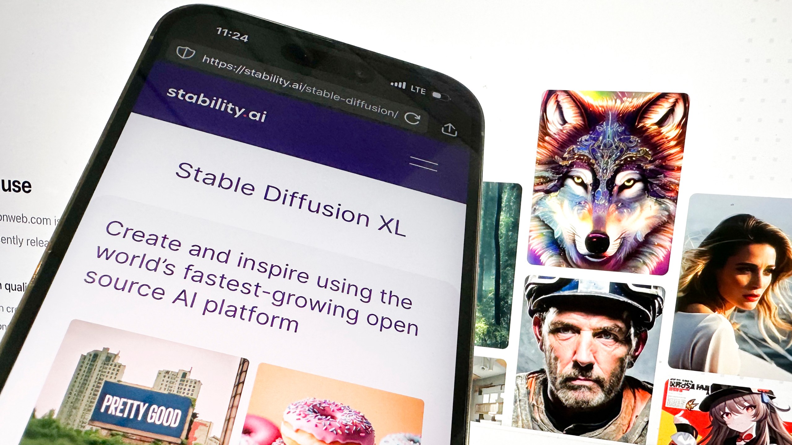 FILE - The desktop and mobile websites for Stable Diffusion are pictured, Oct. 24, 2023, in New York. (AP Photo/John Minchillo, File)