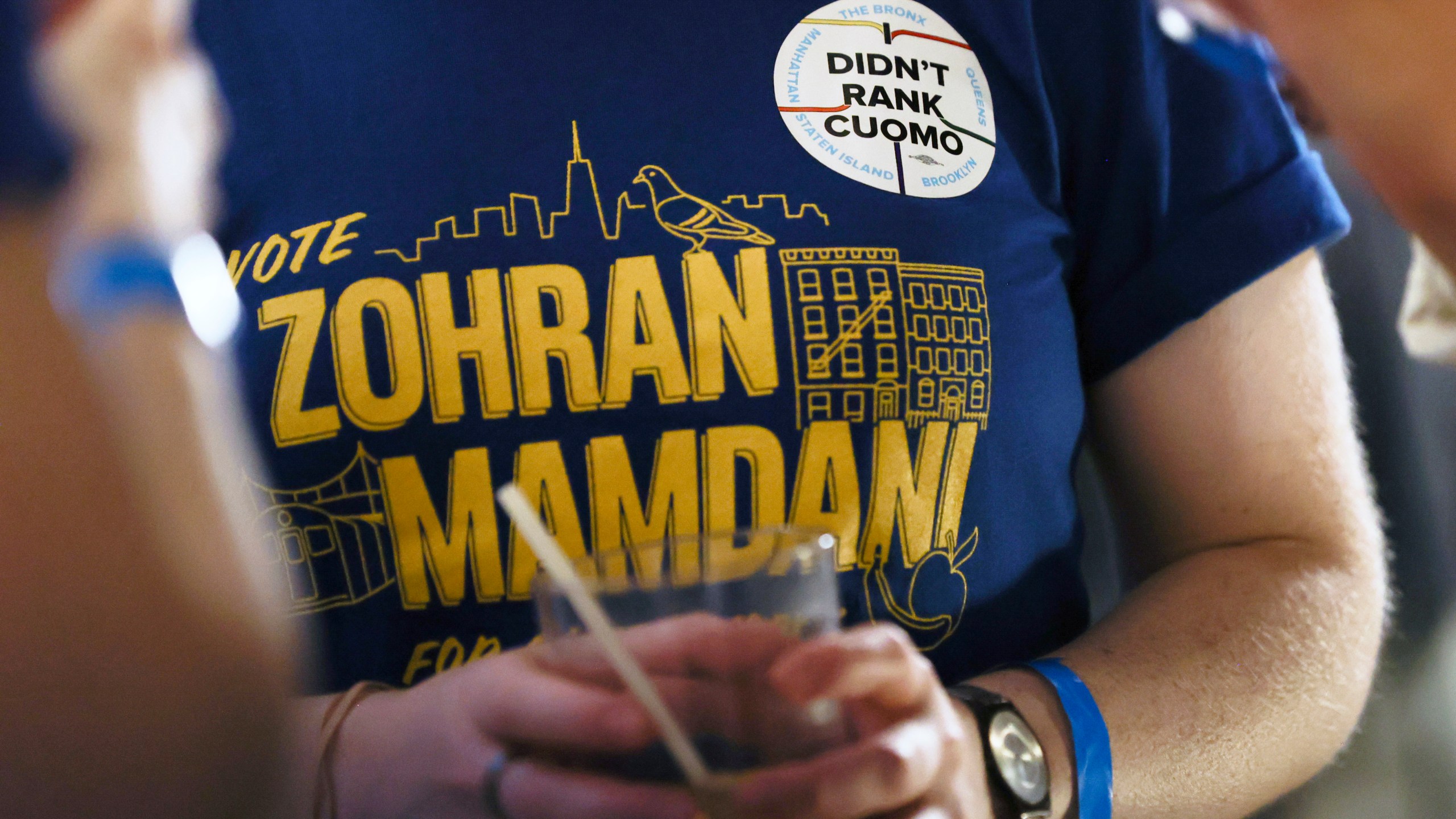 Supporters of Democratic mayoral candidate Zohran Mamdani gather for his primary election party, Tuesday, June 24, 2025, in New York. (AP Photo/Heather Khalifa)