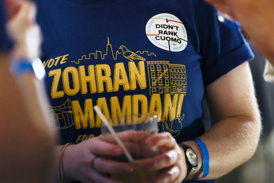Supporters of Democratic mayoral candidate Zohran Mamdani gather for his primary election party, Tuesday, June 24, 2025, in New York. (AP Photo/Heather Khalifa)