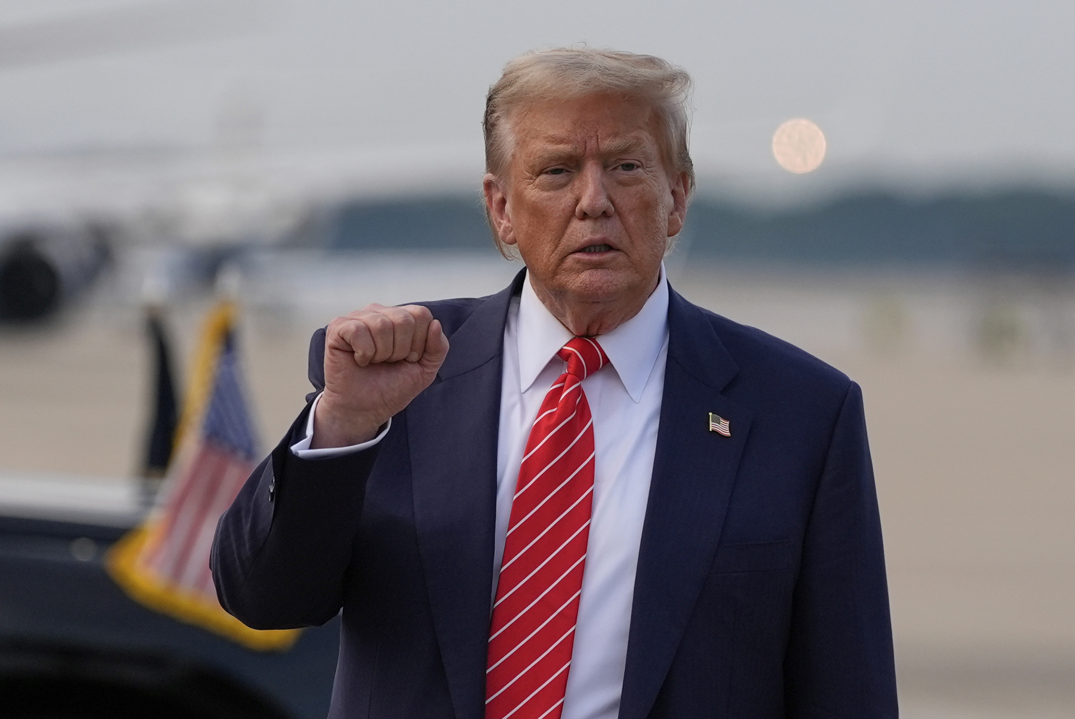 President Donald Trump gestures after arriving on Air Force One, Wednesday, June 25, 2025, at Joint Base Andrews, Md. (AP Photo/Alex Brandon)