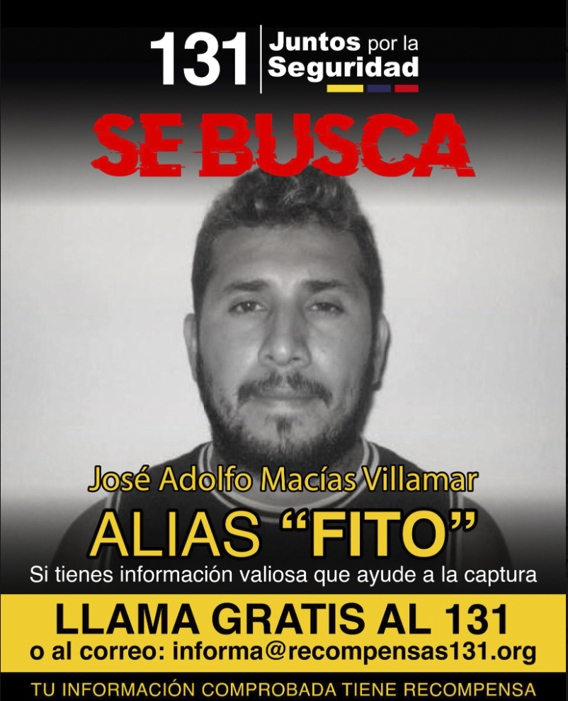 FILE - This wanted poster posted on X by Ecuador's Ministry of Interior, Jan. 9, 2024, shows Adolfo Macías, alias Fito, the leader of Los Choneros gang. (Ecuador's Ministry of Interior via AP, File)