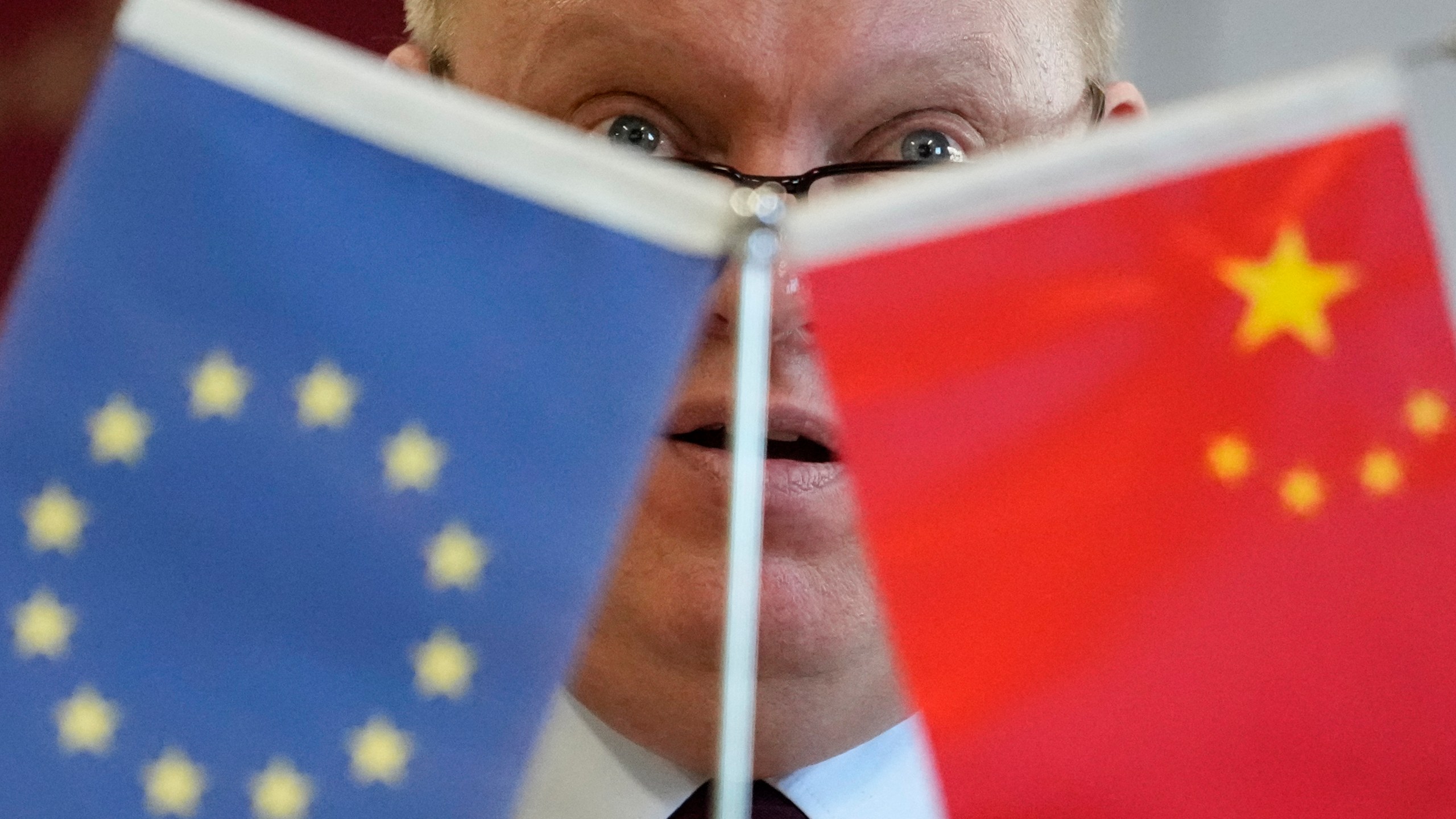 FILE - President of the European Union Chamber of Commerce in China Jens Eskelund talks during a press conference for the latest report on European companies in China on Thursday, Jan. 9, 2025, in Beijing. (AP Photo/Aaron Favila, File)