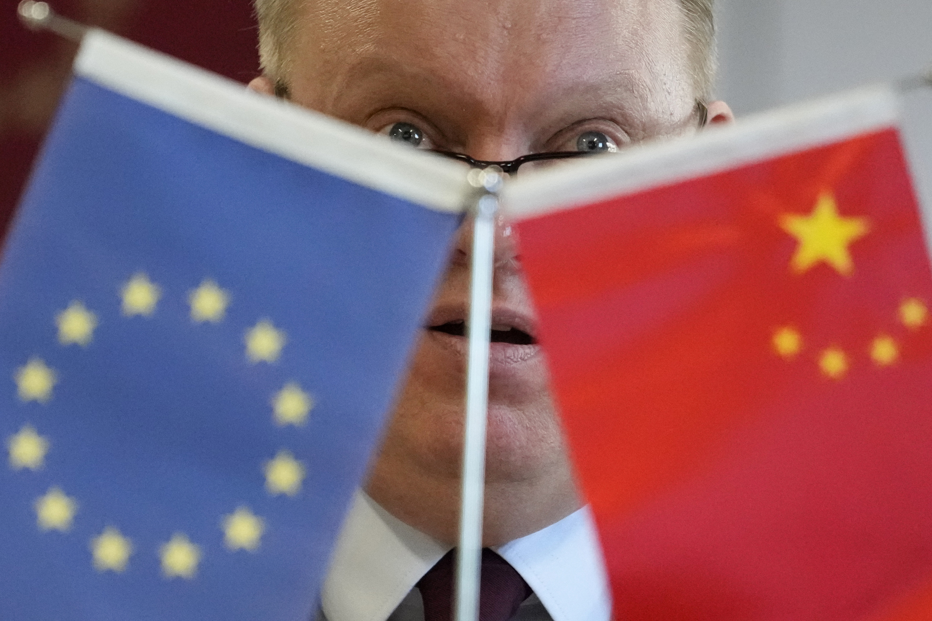 FILE - President of the European Union Chamber of Commerce in China Jens Eskelund talks during a press conference for the latest report on European companies in China on Thursday, Jan. 9, 2025, in Beijing. (AP Photo/Aaron Favila, File)