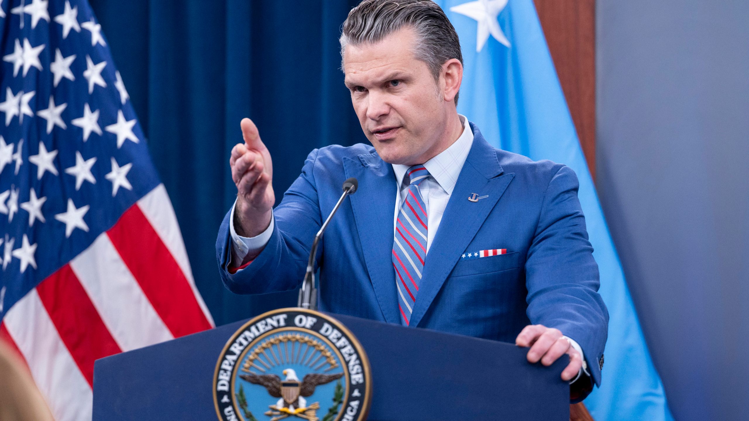 Defense Secretary Pete Hegseth speaks during a news conference at the Pentagon, Thursday, June 26, 2025 in Washington. (AP Photo/Kevin Wolf)