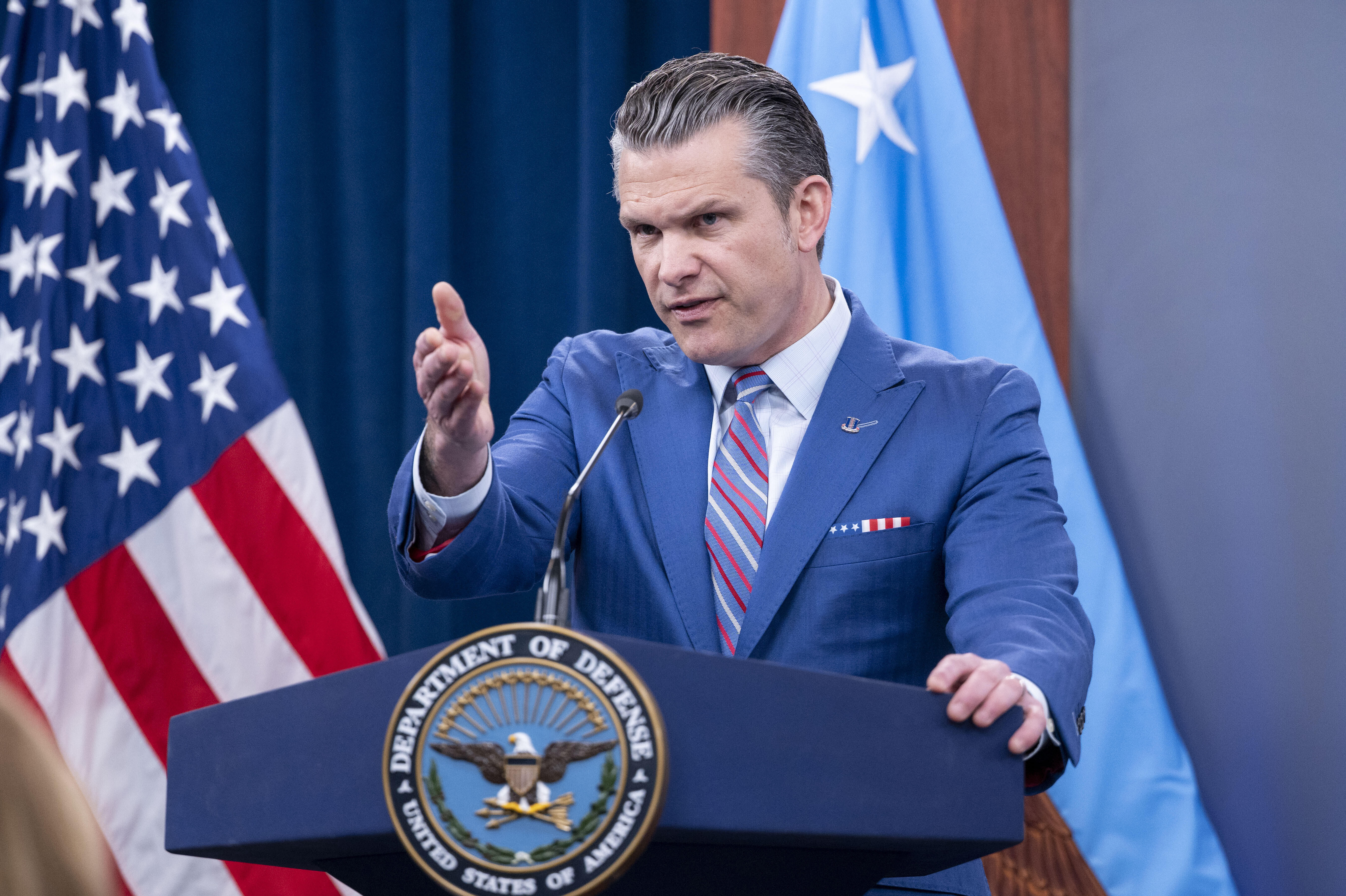 Defense Secretary Pete Hegseth speaks during a news conference at the Pentagon, Thursday, June 26, 2025 in Washington. (AP Photo/Kevin Wolf)
