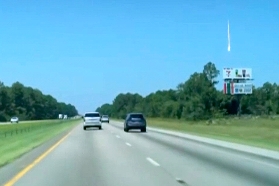 In this photo taken from video shows a bright object traveling in the sky in McDonough, Ga., Thursday, June 26, 2025. (Bryan Jennings Updyke via AP)