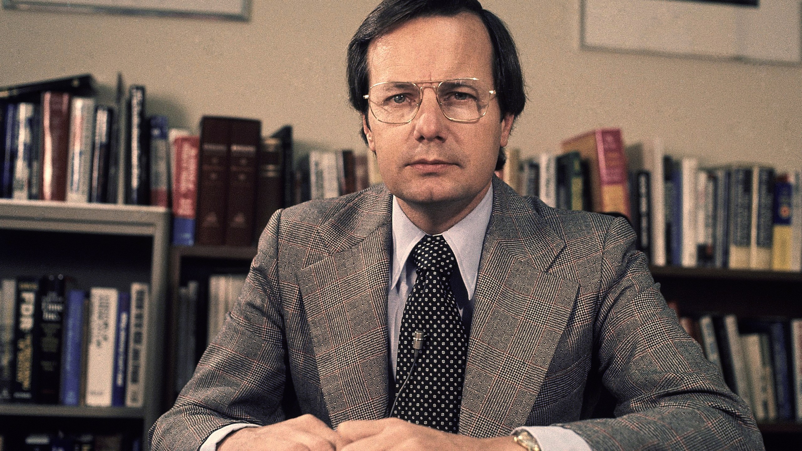 FILE - PBS host Bill Moyers appears at WNET in New York in 1974. (AP Photo, File)
