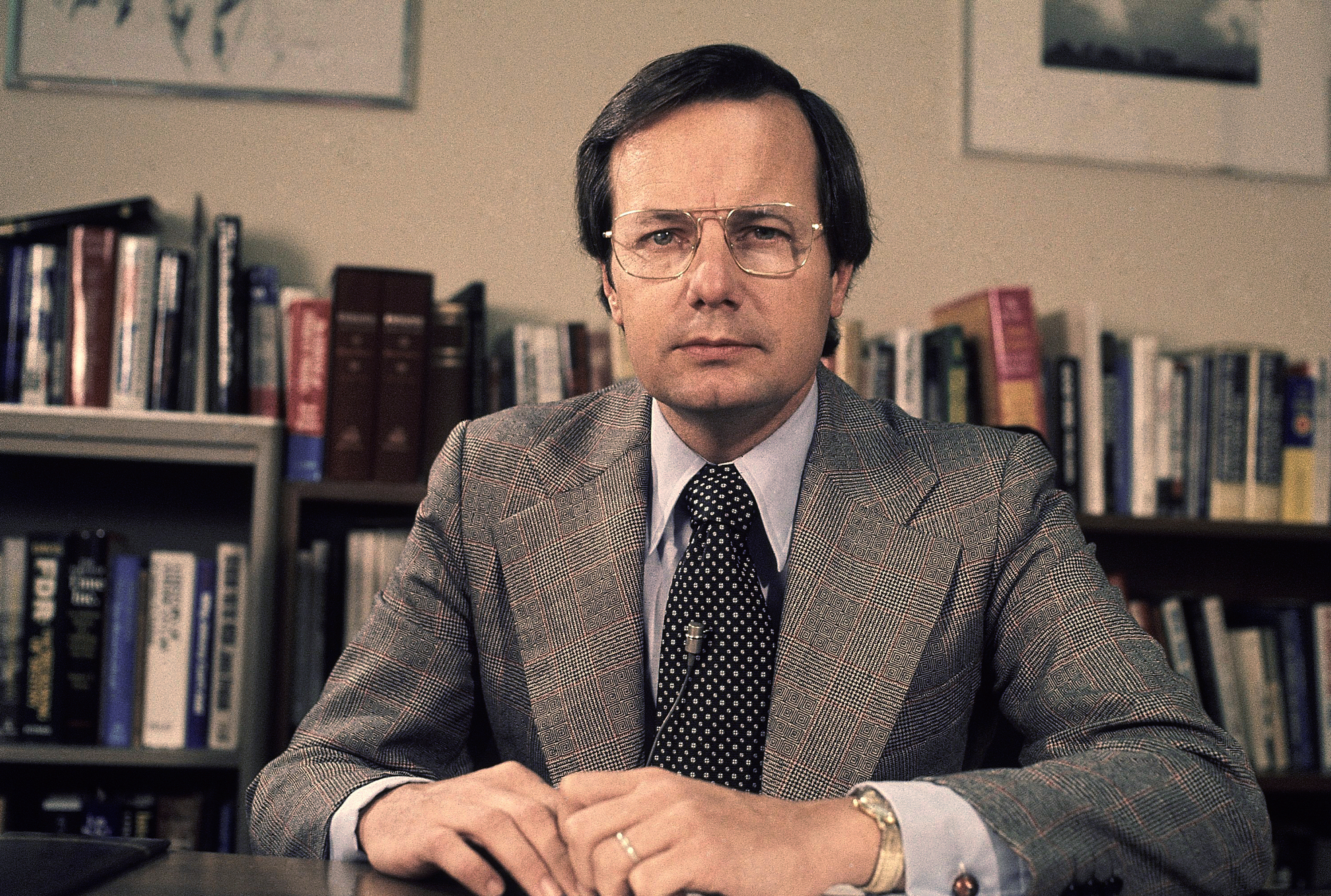 FILE - PBS host Bill Moyers appears at WNET in New York in 1974. (AP Photo, File)