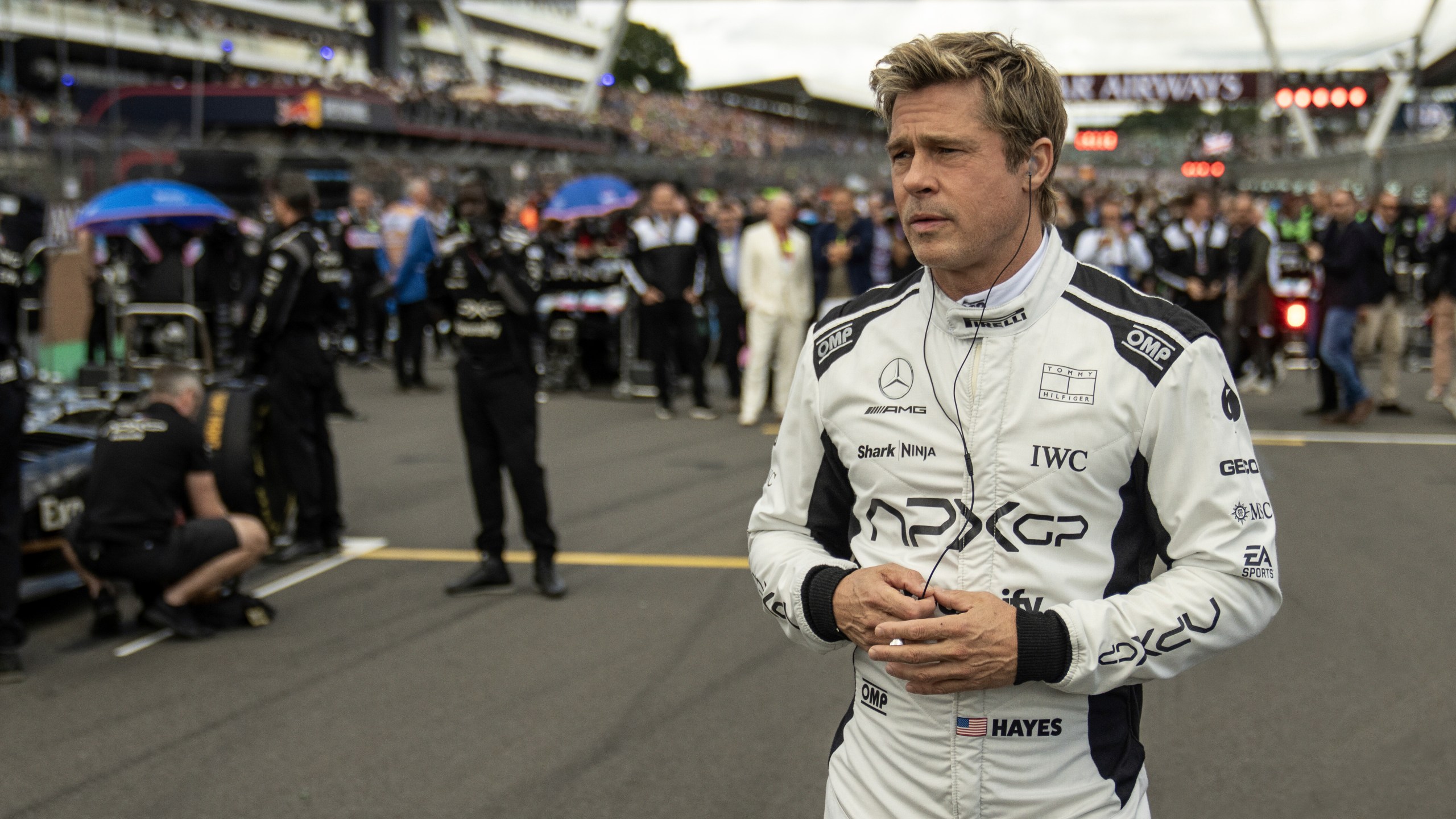 This image released by Warner Bros Pictures shows Brad Pitt in a scene from "F1 The Movie." (Warner Bros Pictures via AP)
