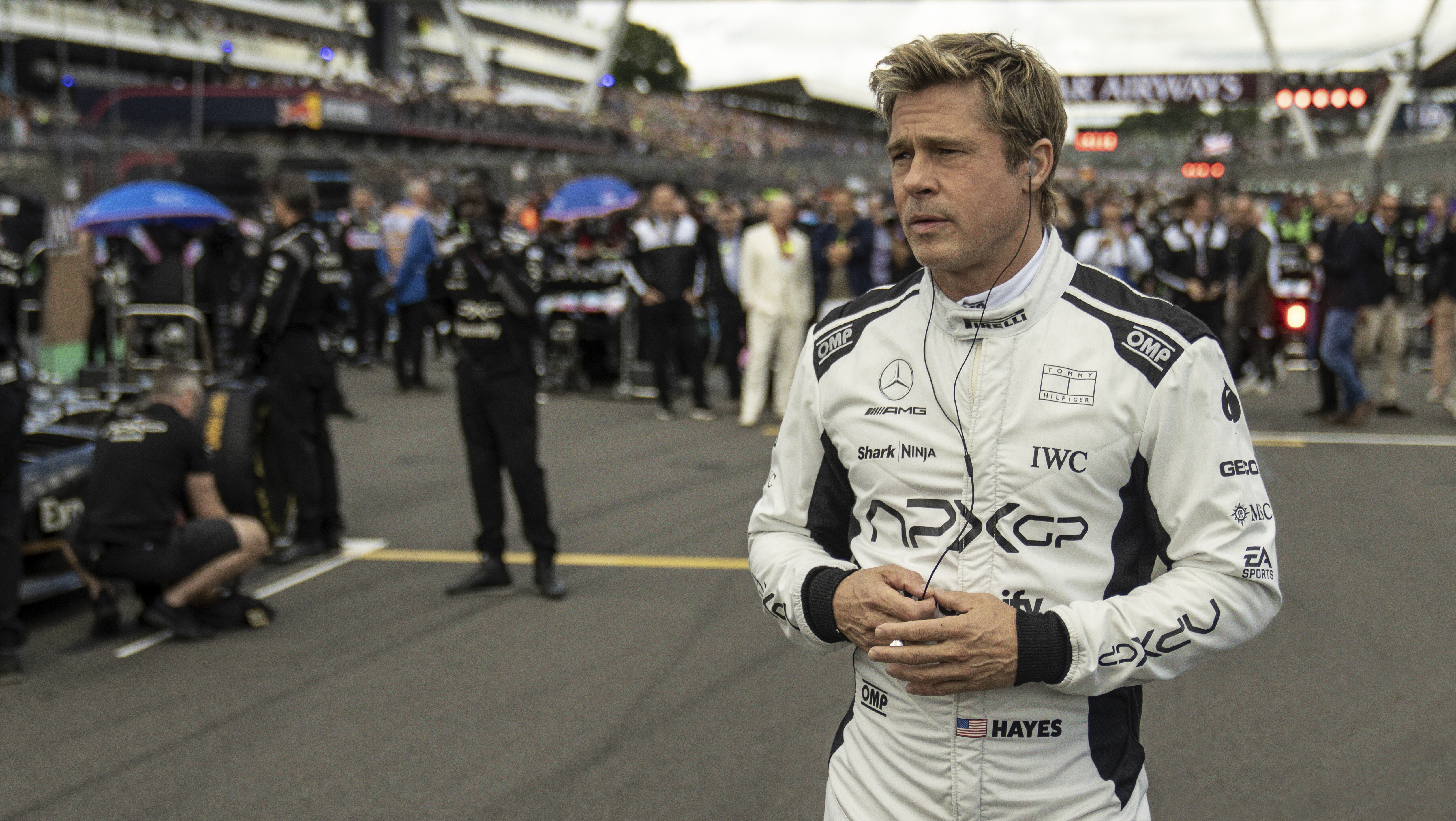 This image released by Warner Bros Pictures shows Brad Pitt in a scene from "F1 The Movie." (Warner Bros Pictures via AP)