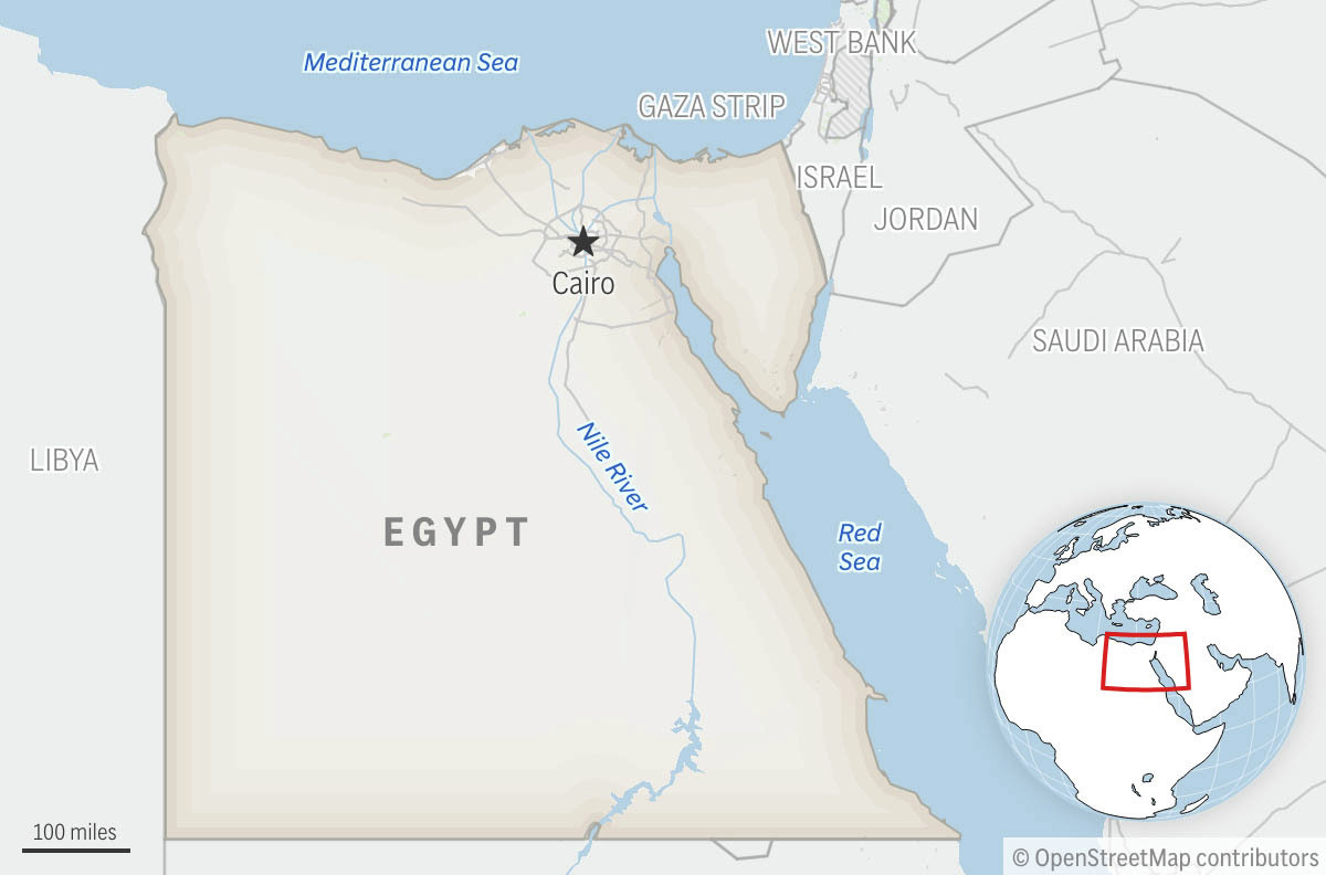 This is a locator map for Egypt with its capital, Cairo. (AP Photo)