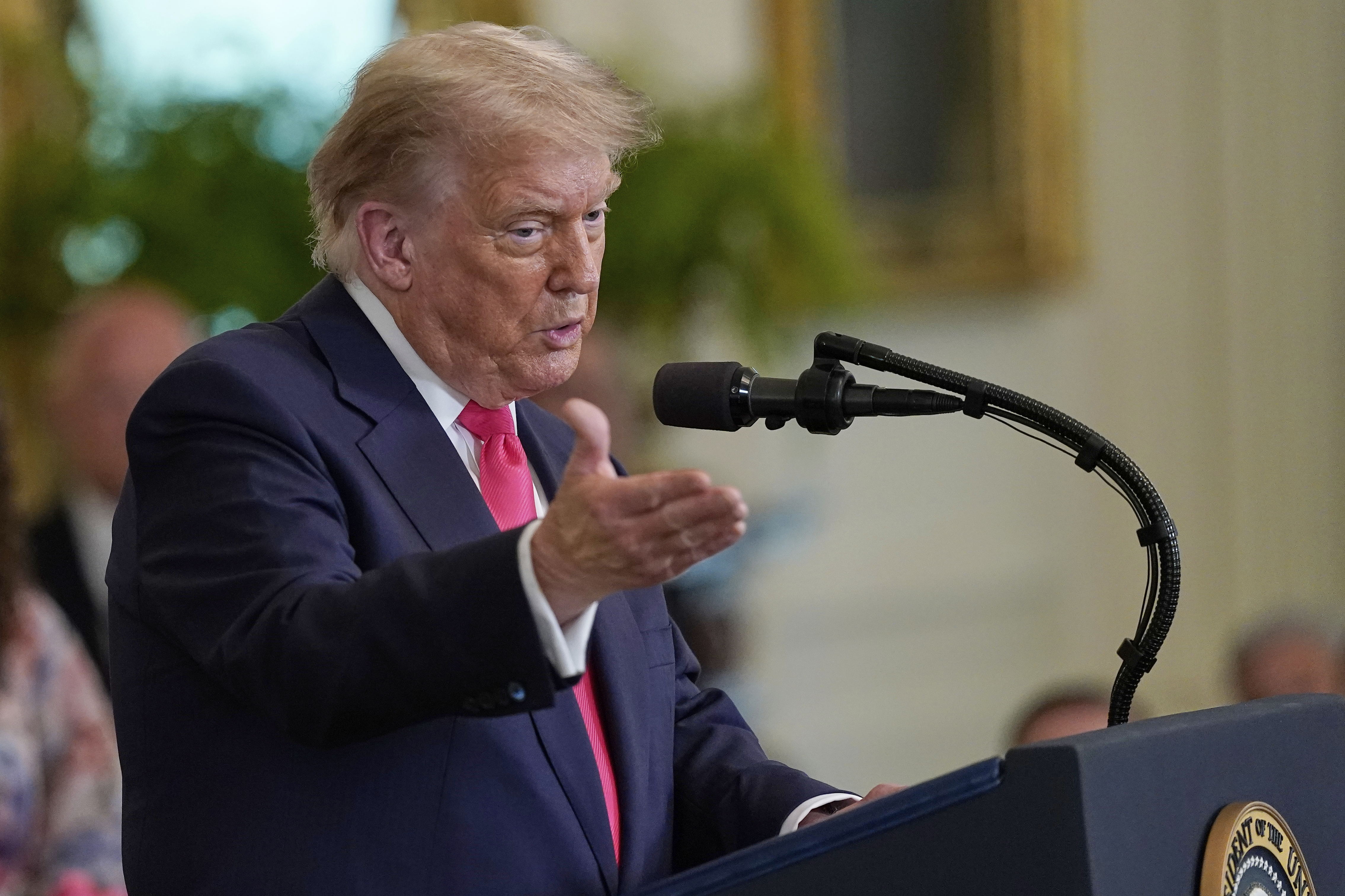 President Donald Trump speaks at an event to promote his domestic policy and budget agenda in the East Room of the White House, Thursday, June 26, 2025, in Washington. (AP Photo/Jose Luis Magana)