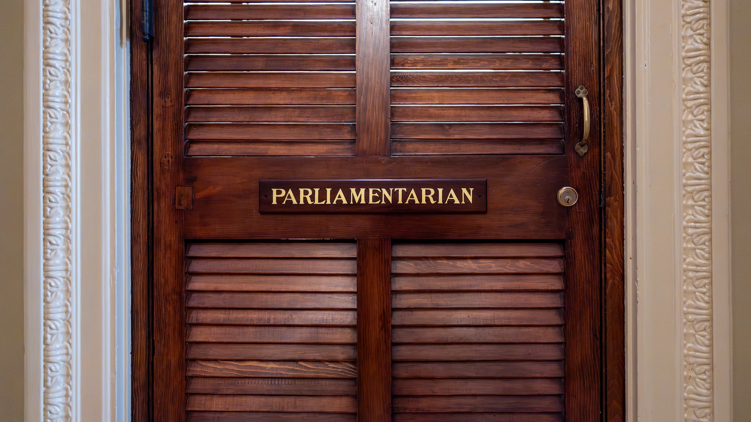 The office of Senate Parliamentarian Elizabeth MacDonough is seen at the Capitol in Washington, Friday, June 27, 2025. (AP Photo/J. Scott Applewhite)