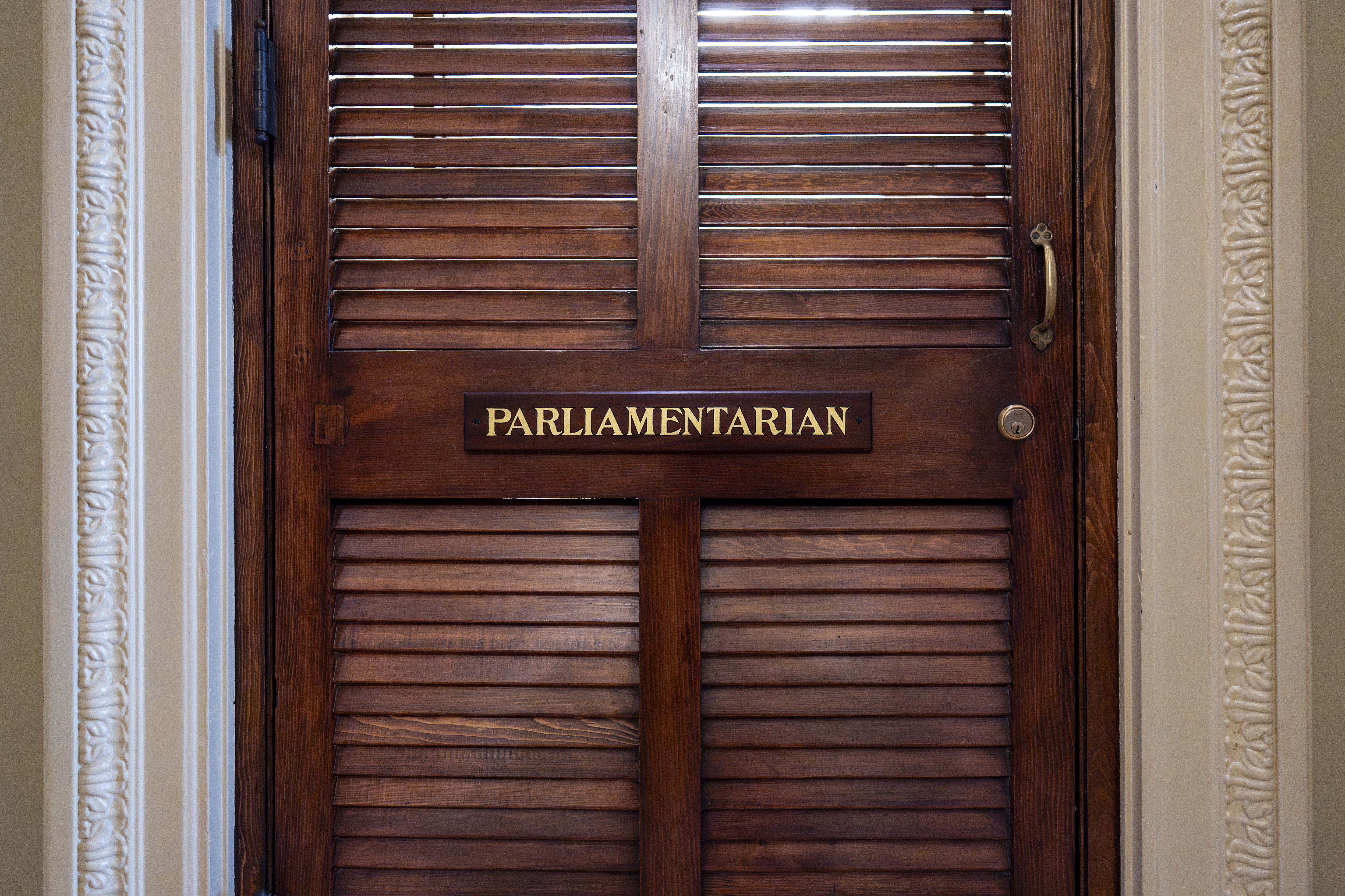 The office of Senate Parliamentarian Elizabeth MacDonough is seen at the Capitol in Washington, Friday, June 27, 2025. (AP Photo/J. Scott Applewhite)