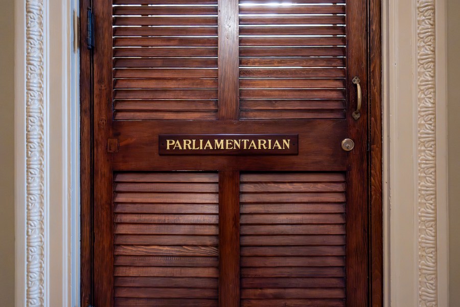 The office of Senate Parliamentarian Elizabeth MacDonough is seen at the Capitol in Washington, Friday, June 27, 2025. (AP Photo/J. Scott Applewhite)