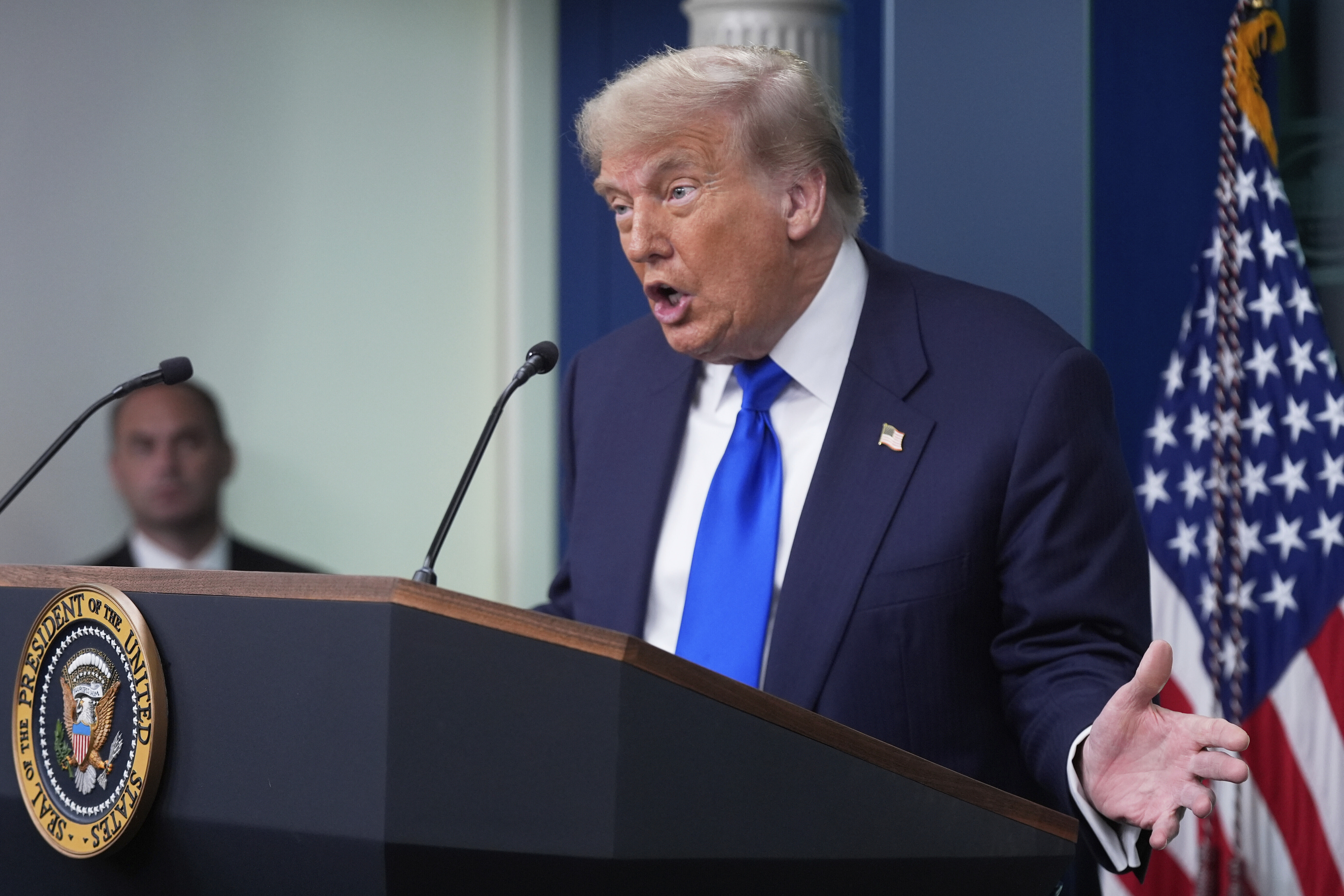 President Donald Trump speaks to the media, Friday, June 27, 2025, in the briefing room of the White House in Washington. (AP Photo/Manuel Ceneta)
