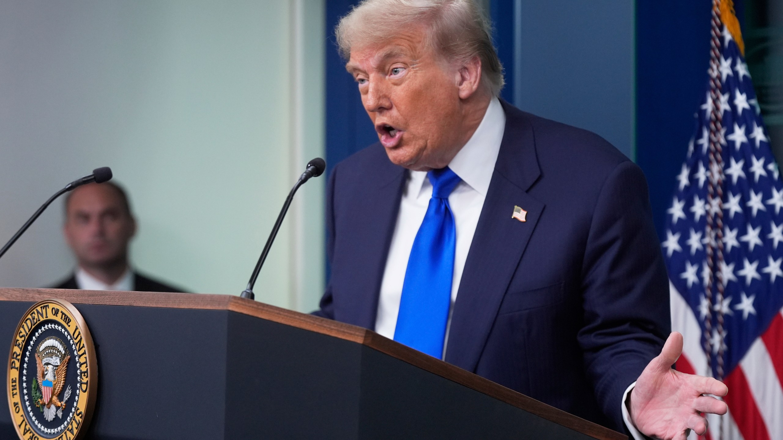 President Donald Trump speaks to the media, Friday, June 27, 2025, in the briefing room of the White House in Washington. (AP Photo/Manuel Ceneta)