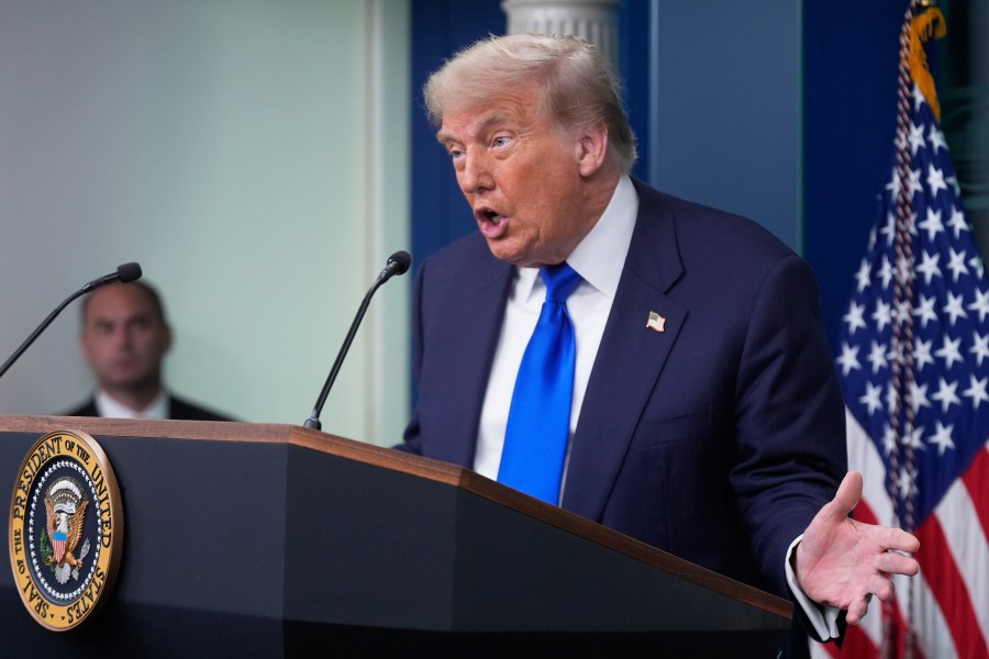 President Donald Trump speaks to the media, Friday, June 27, 2025, in the briefing room of the White House in Washington. (AP Photo/Manuel Ceneta)
