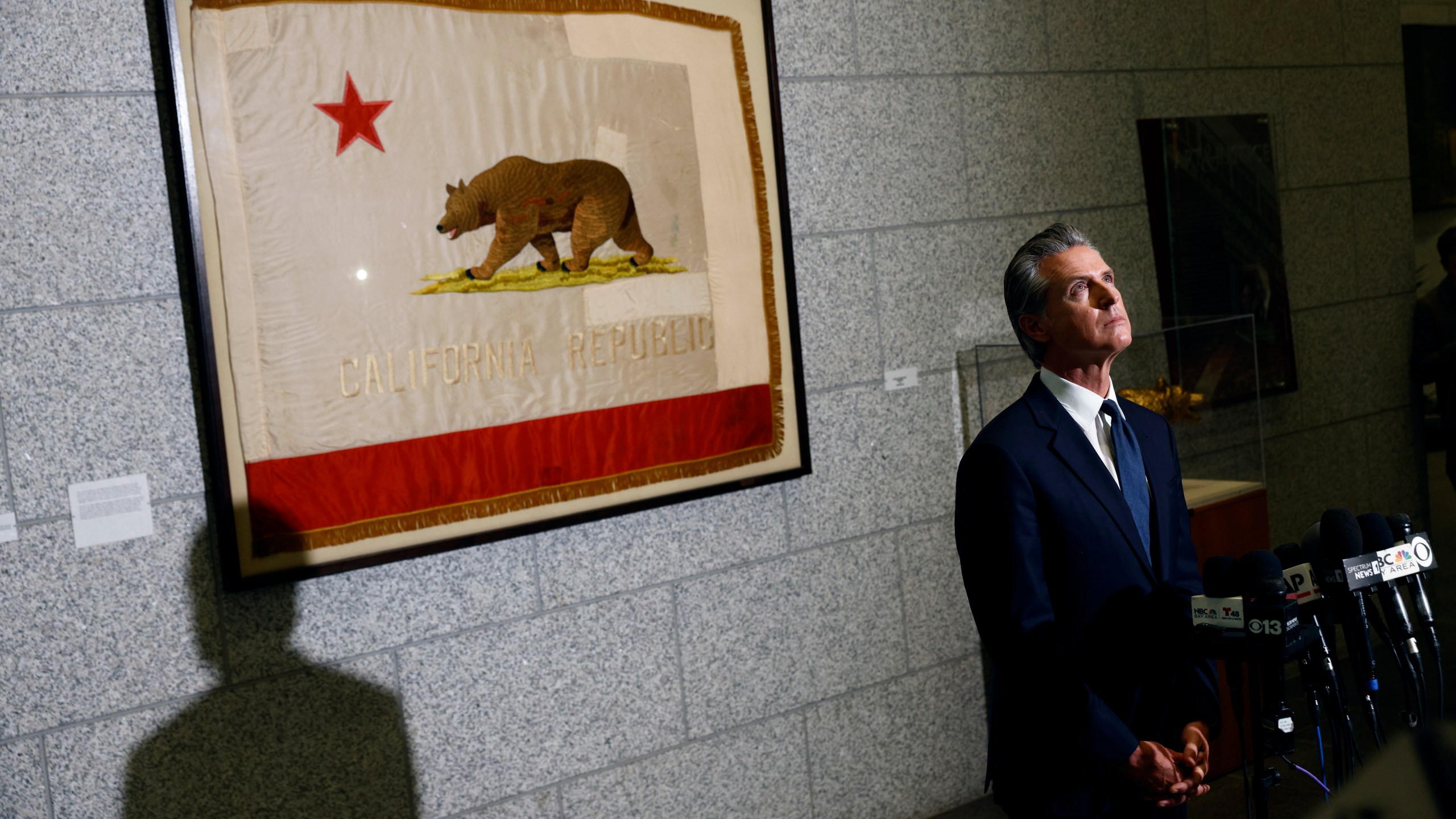 FILE - Gov. Gavin Newsom speaks after U.S. District Judge Charles Breyer granted an emergency temporary restraining order to stop President Trump's deployment of the California National Guard, Thursday, June 12, 2025, at the California State Supreme Court building in San Francisco. (Santiago Mejia/San Francisco Chronicle via AP, File)