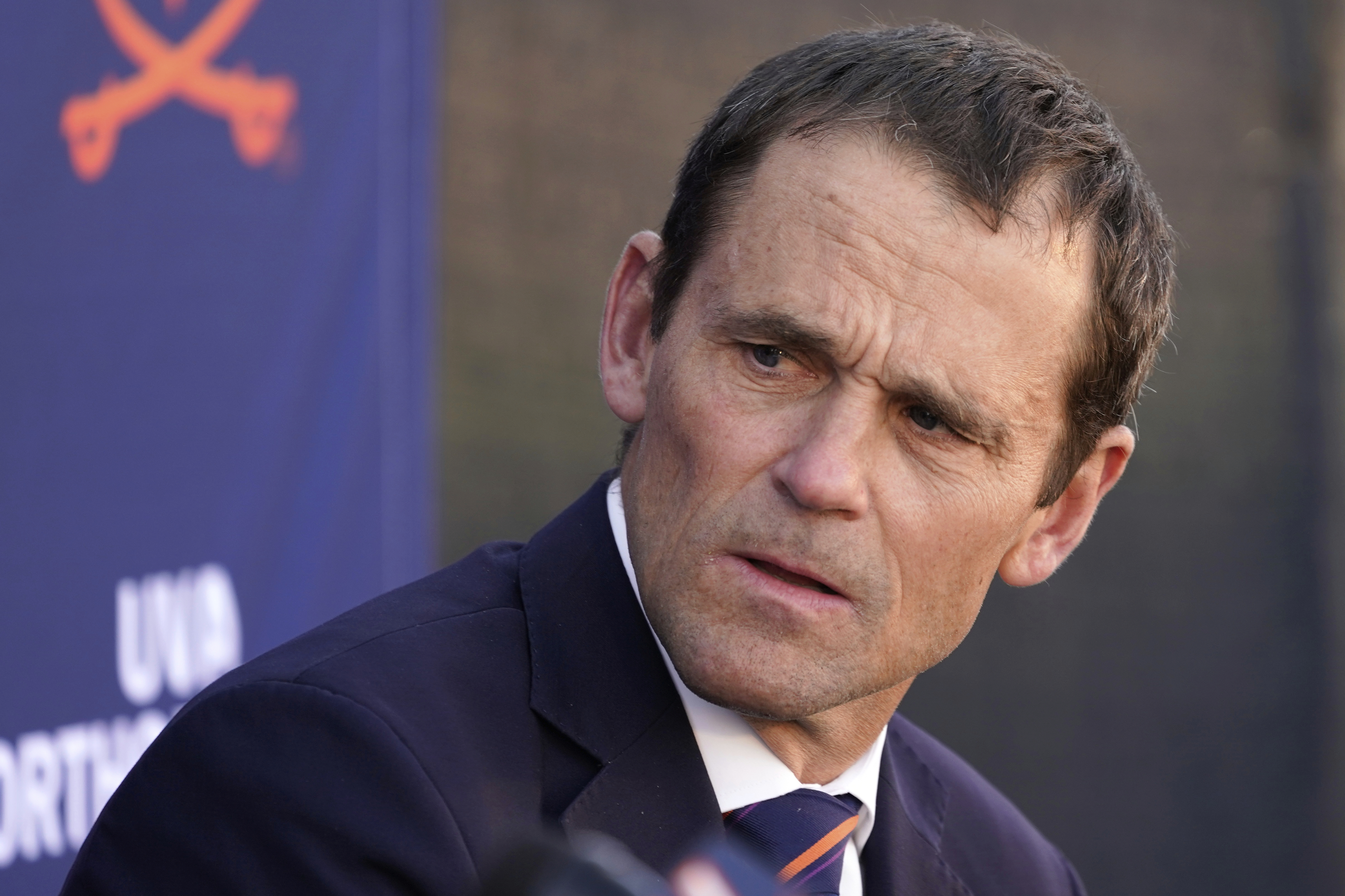 FILE - University of Virginia president, James Ryan speaks during a press conference at the school, Dec 13, 2021, in Charlottesville, Va. (AP Photo/Steve Helber, File)